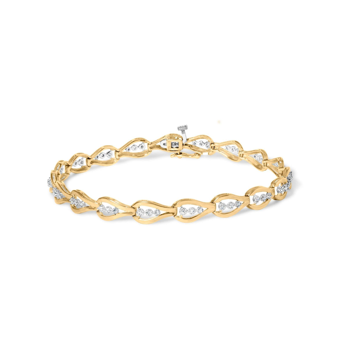 10k Yellow Gold 1/3 Cttw Diamond 3 Stone Teardrop Design Link Bracelet (I-J Color, I1-I2 Clarity) - 7.25' Inches