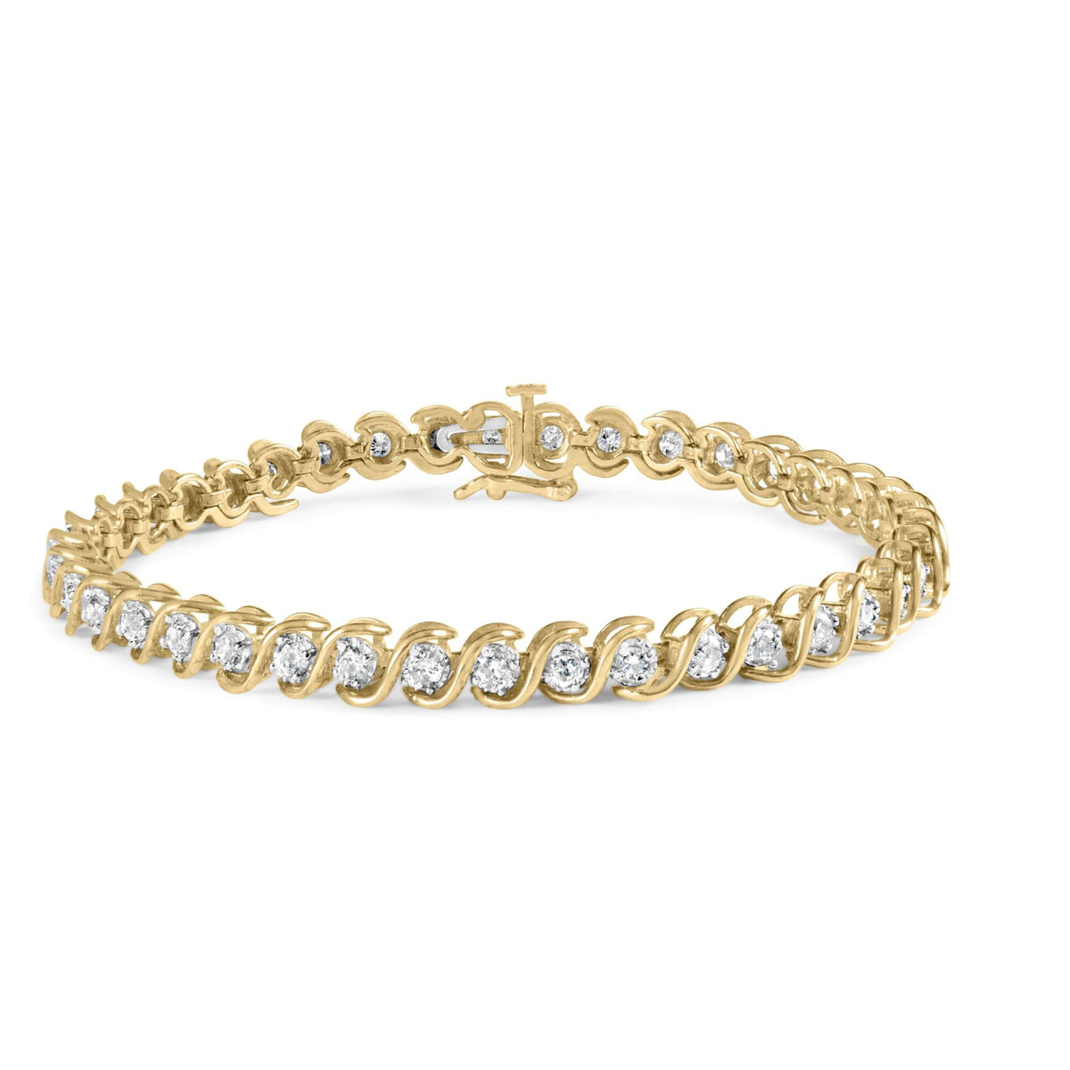 10K Yellow Gold 3 cttw Round-Cut Diamond Spiral Link 7.50' Bracelet (I-J Color, I1-I2 Clarity)
