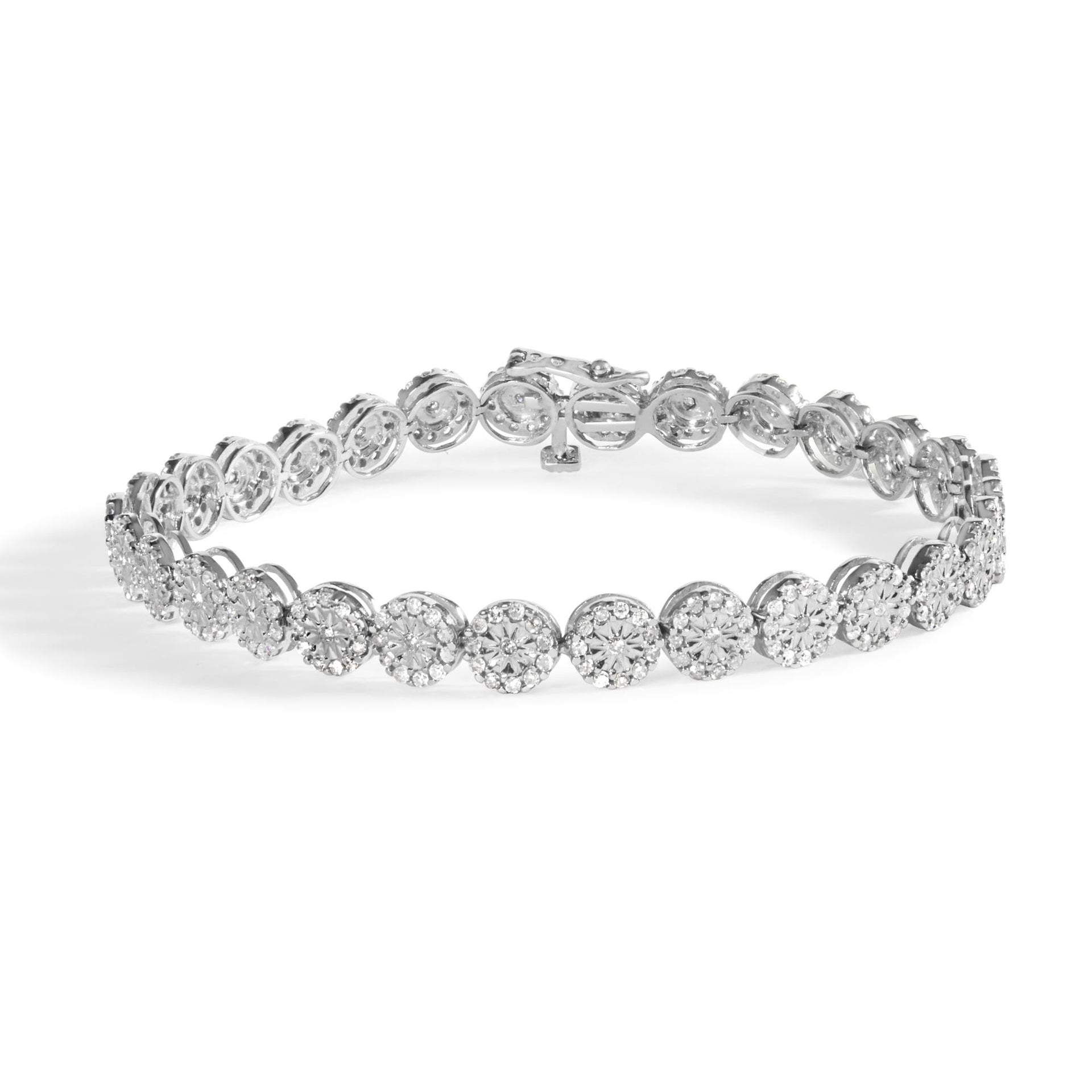 14K White Gold 2.00 Cttw Diamond Halo Link Tennis Bracelet (H-I Color, I1-I2 Clarity) - 7' Inches