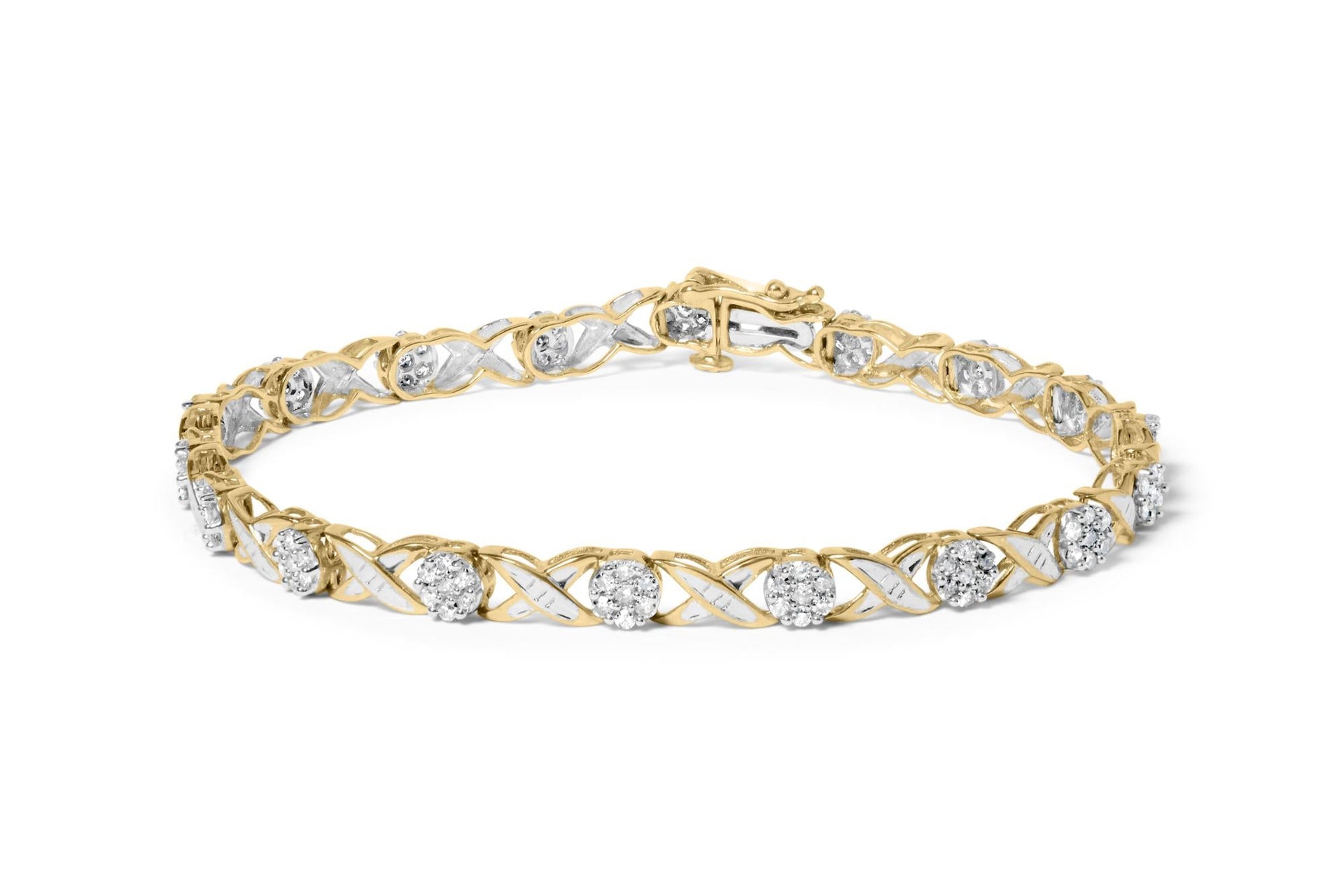 10K Yellow Gold 1.00 Cttw Round Cut Diamond Cross Link 7' Bracelet (I-J Color, I2-I3 Clarity)