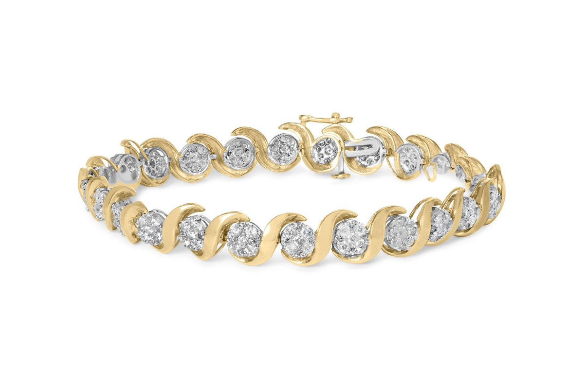 10K Yellow Gold 4.00 Cttw Round-Cut Diamond Floral Link 7.5' Bracelet (H-I Color, I2-I3 Clarity)