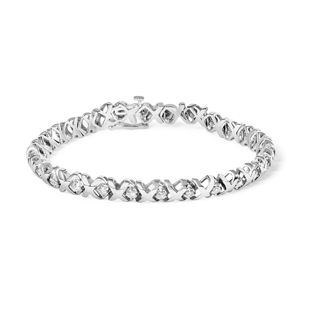 10K White Gold 1 1/2 Cttw Diamond Alternating Diamond and X-Link 7.5' Tennis Bracelet (H-I Color, I2-I3 Clarity)
