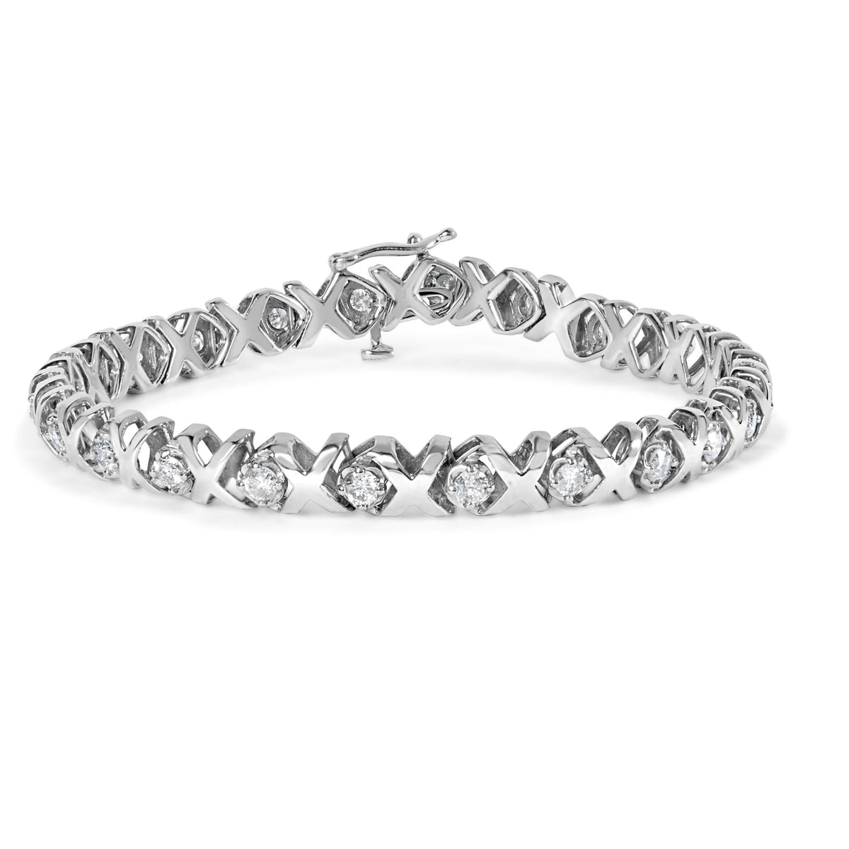 10k White Gold 2.00 Cttw Round-Cut Diamond 'XOXO' Link 7' Bracelet (I-J Color, I2-I3 Clarity)