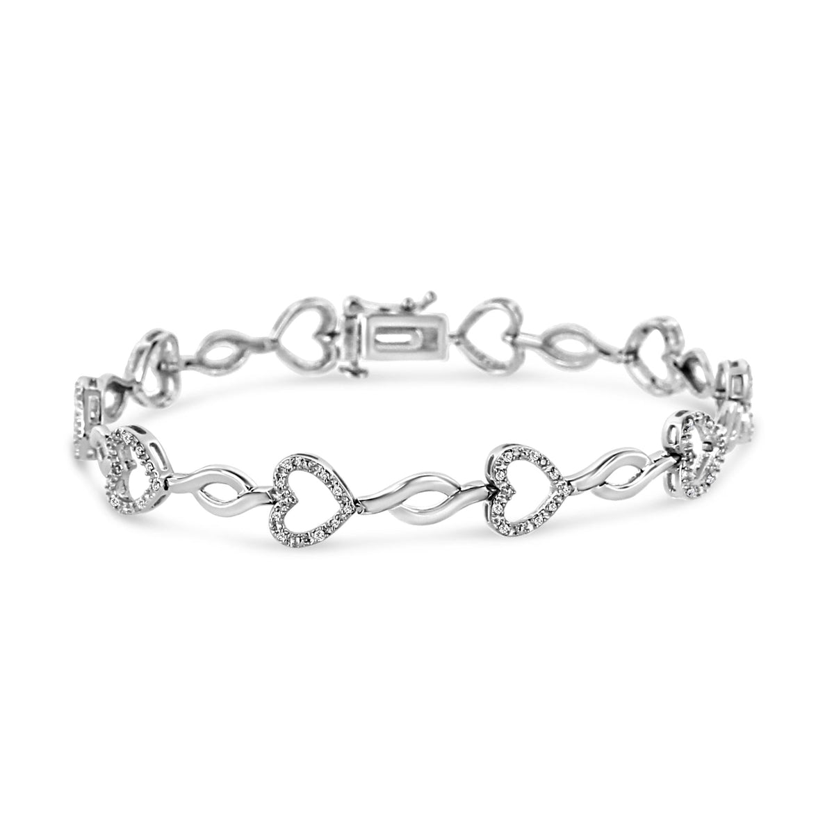 .925 Sterling Silver 1/4 Cttw Round-Cut Diamond Alternating Heart and Leaf Link Bracelet (I-J Color, I3 Clarity) - Size 7.25'