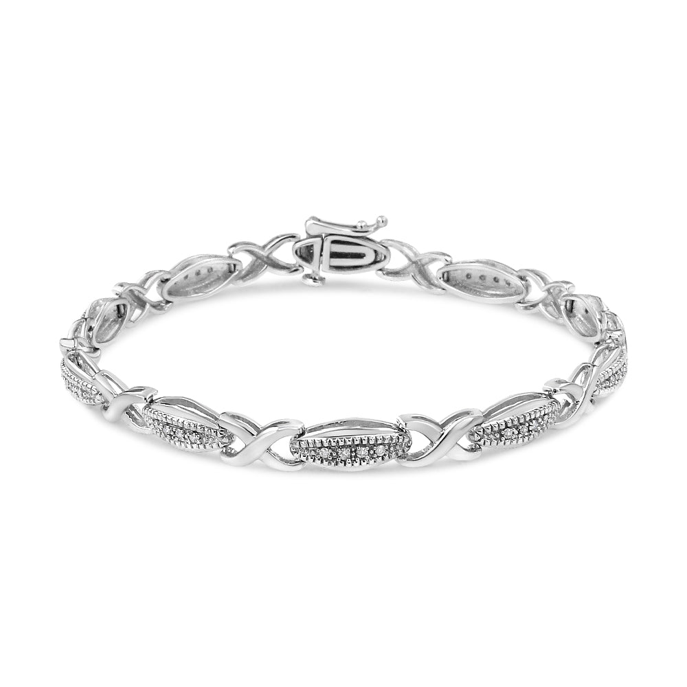 .925 Sterling Silver 1/5 Cttw Round-Cut Diamond 'X' Link Bracelet - Size 7.50' (I-J Color, I2-I3 Clarity)