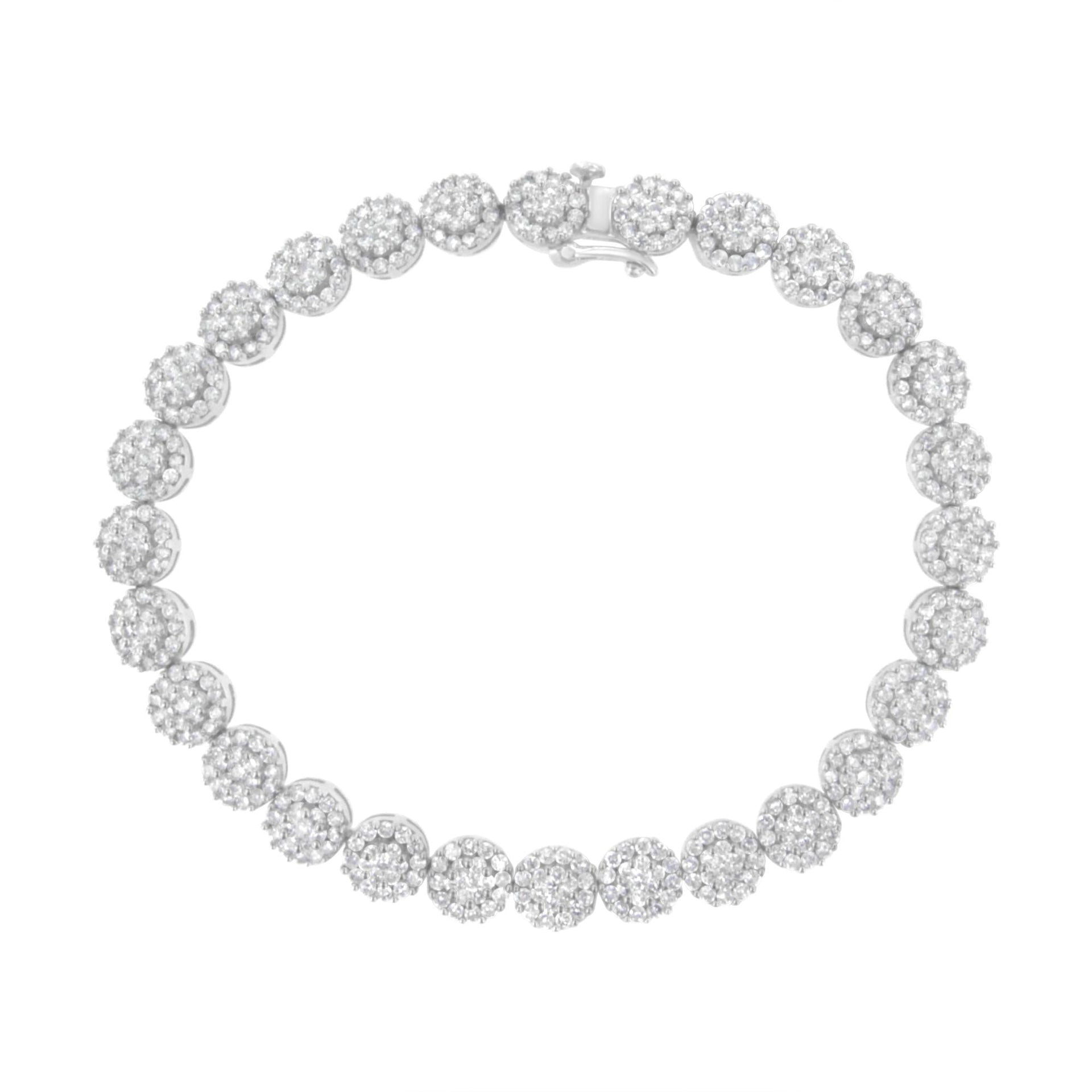 14K White Gold 3-3/4 Cttw Round-Brilliant Cut Diamond 7-1/4' Round Cluster Links Tennis Bracelet (I-J Color, SI2-I1 Clarity)