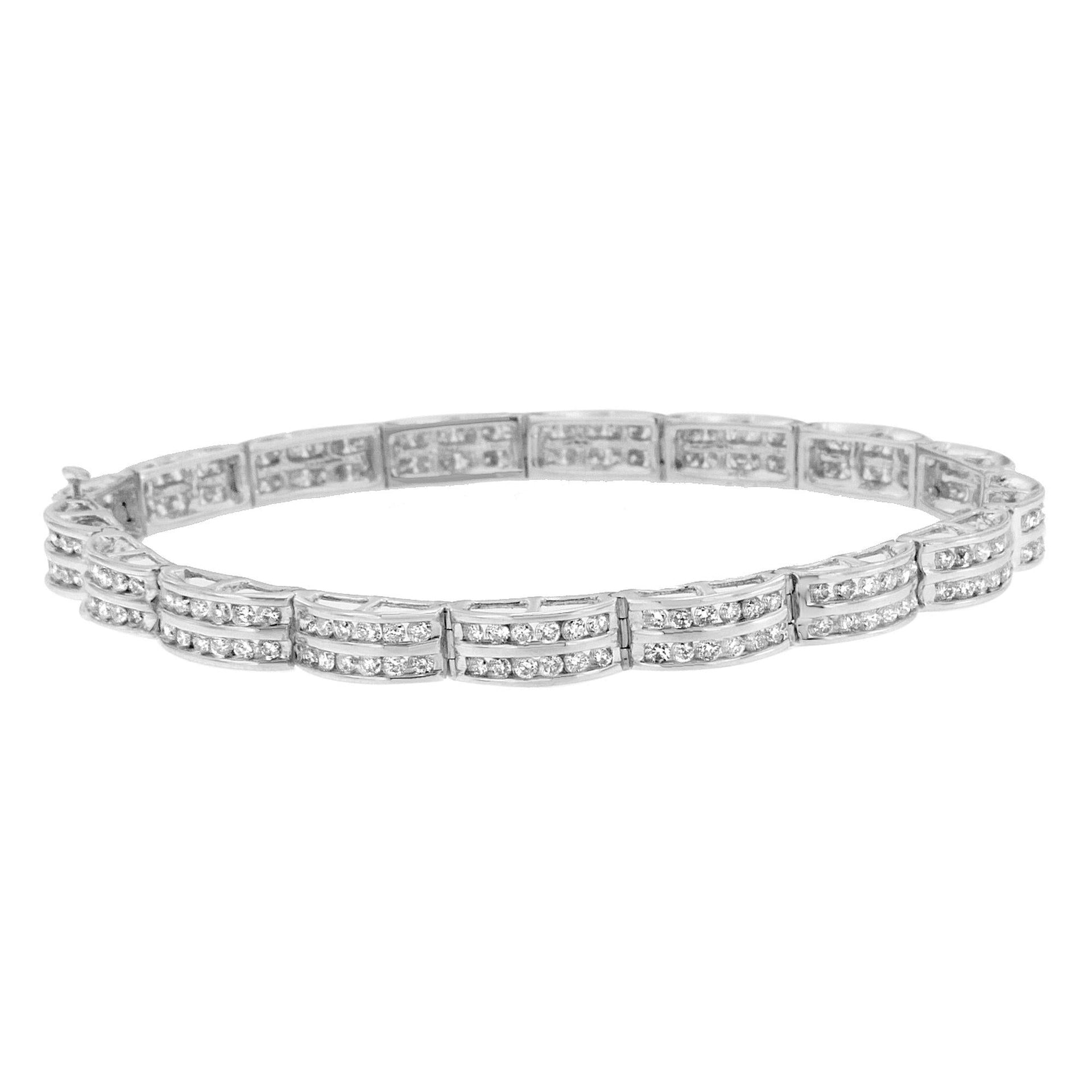 14K White Gold 3 1/5 Cttw Channel Set Diamond Double Row Tennis Bracelet (H-I Color, I1-I2 Clarity) - 7' Inches
