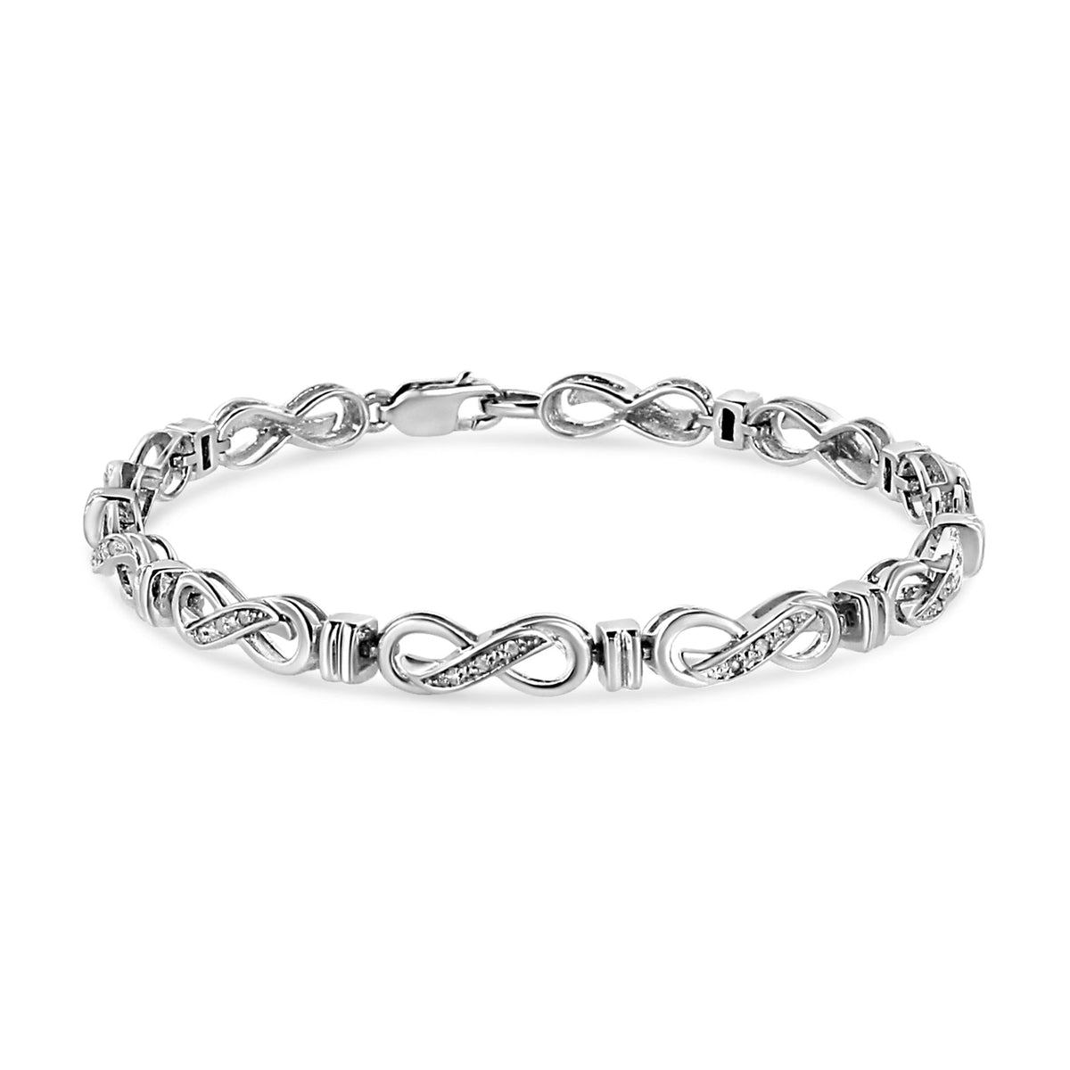 .925 Sterling Silver 1/6 Cttw Diamond Accent Infinity Link Bracelet (I-J Color, I3 Promo Clarity) - 7'