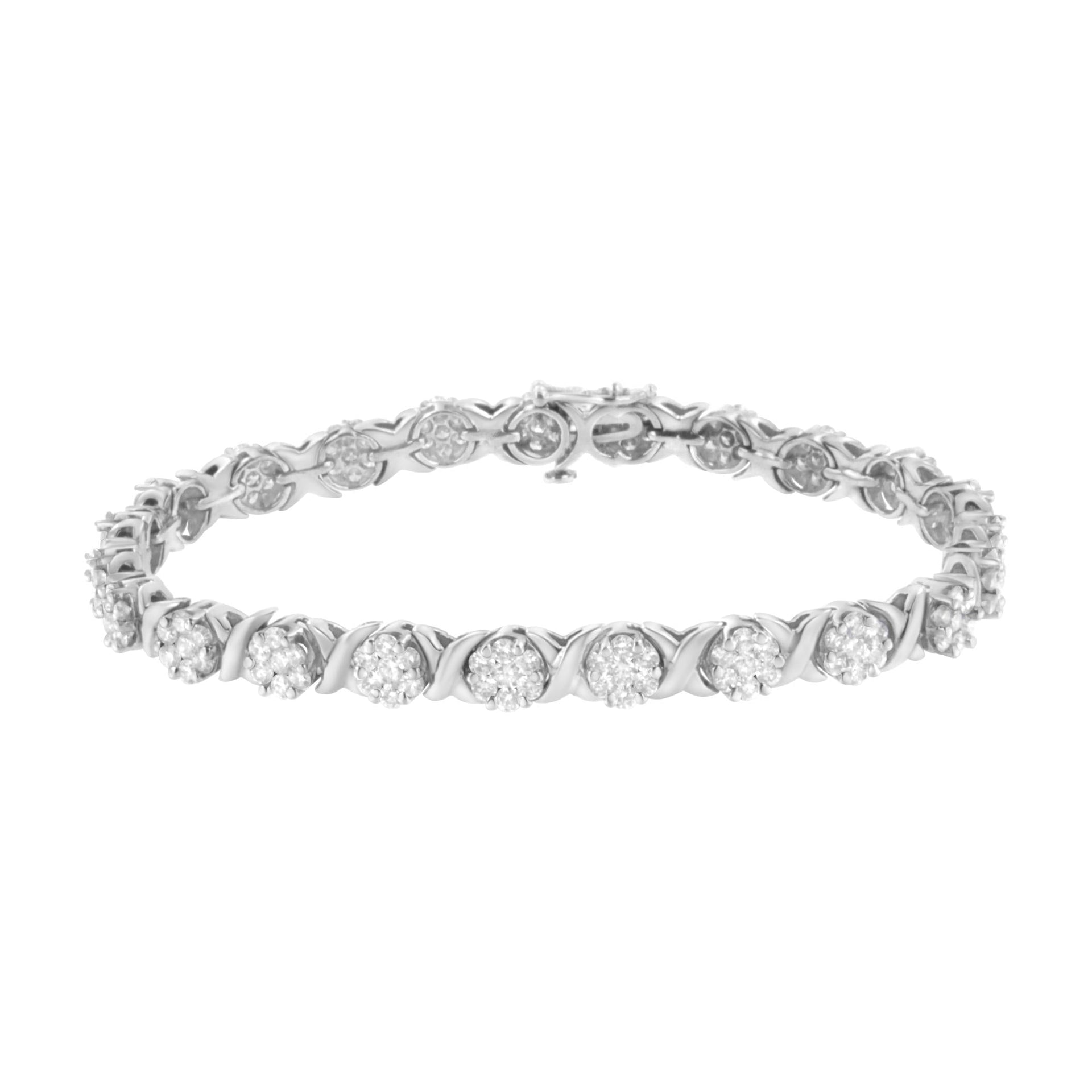 14K White Gold 4 7/8 Cttw Round Brilliant-Cut Diamond Round Cluster & X-Link 7' Tennis Bracelet (I-J Color, SI2-I1 Clarity)