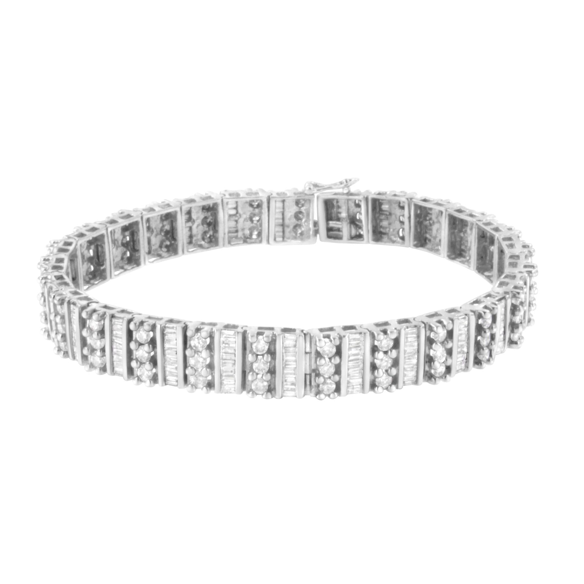 14K White Gold 4 7/8 cttw Baguette & Round Brilliant-Cut Diamond Channel- & Prong-Set Tennis Bracelet (I-J Color, I1-I2 Clarity) - Size 7.25'