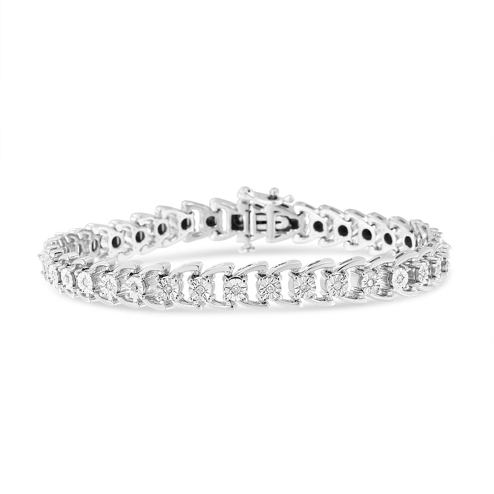 .925 Sterling Silver 1/4 Cttw Miracle Set Round Diamond Composite Open Linked Composite Line Bracelet (I-J Color, I3-Promo Clarity) - 7.5'