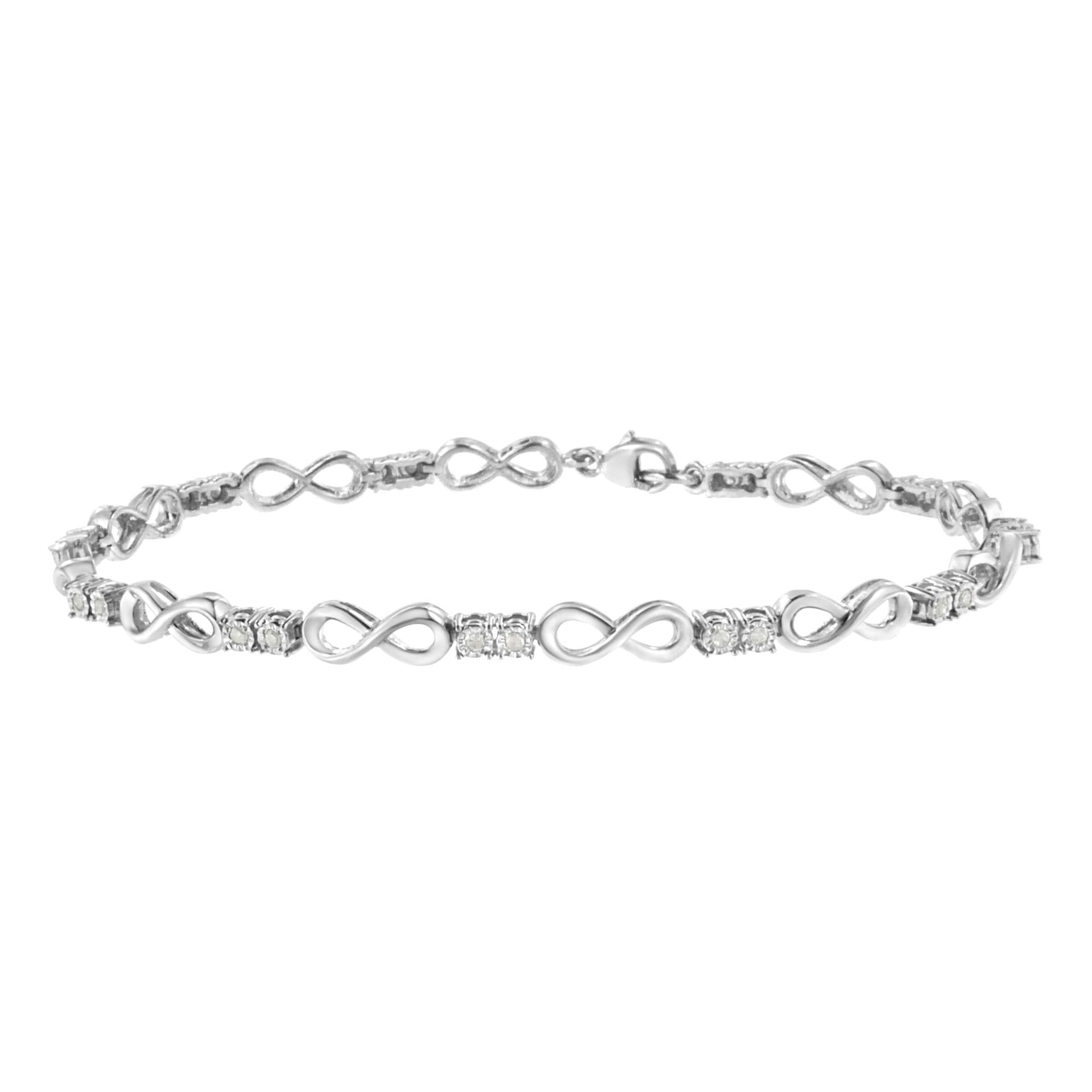 .925 Sterling Silver 1/4 cttw Miracle Set Diamond Infinity Link Bracelet (I-J Color, I3-Promo Clarity) - 7.25'
