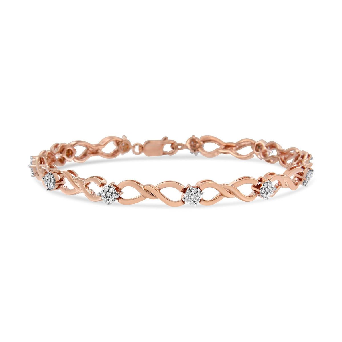 10K Rose Gold 1/2 cttw Diamond Cluster and Infinity Weave Link Bracelet (H-I Color, I2-I3 Clarity) - Size 7'