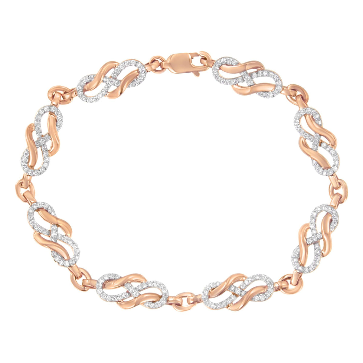 10K Rose Gold 1.0 Cttw Diamond Infinity Loop and Swirl Link Bracelet (I-J Color, I2-I3 Clarity) - 7.25' Inches