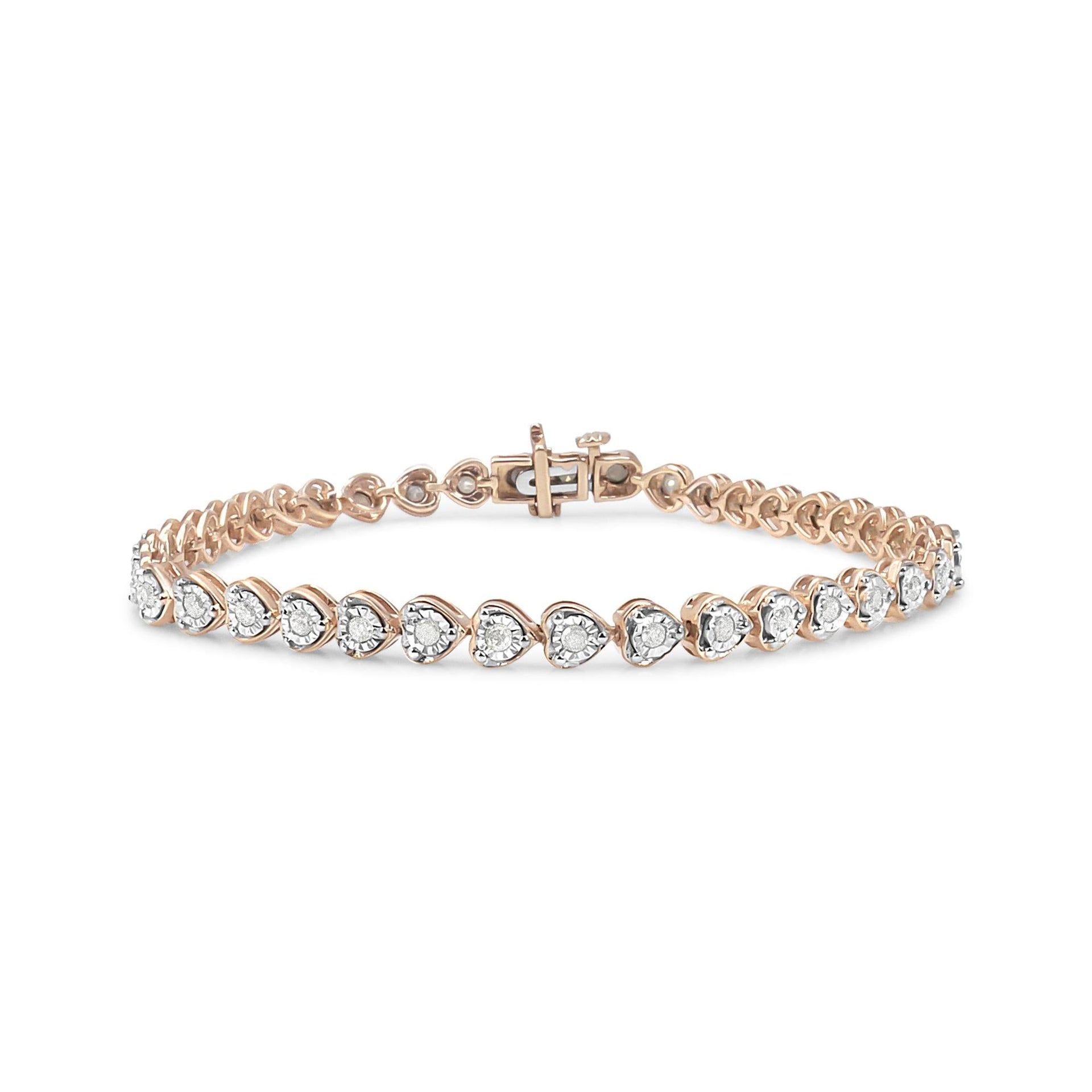 .925 Sterling Silver 1.0 Cttw Miracle Set Diamond Heart-Link 7' Tennis Bracelet (I-J Color, I2-I3 Clarity)