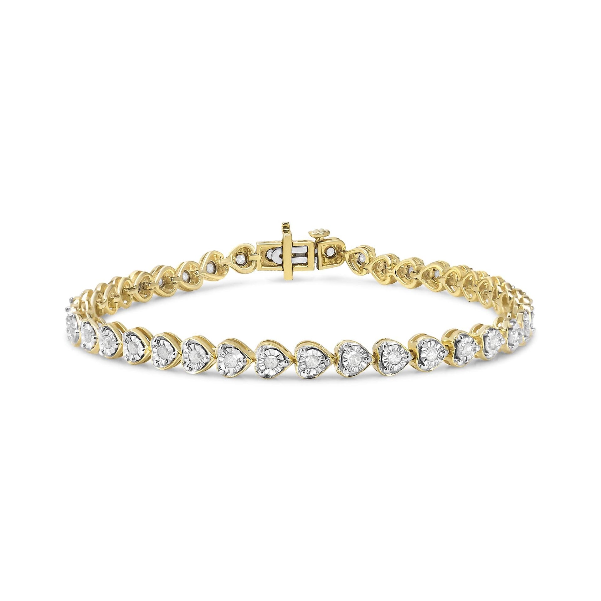 .925 Sterling Silver 1.0 Cttw Miracle Set Diamond Heart-Link 7' Tennis Bracelet (I-J Color, I2-I3 Clarity)