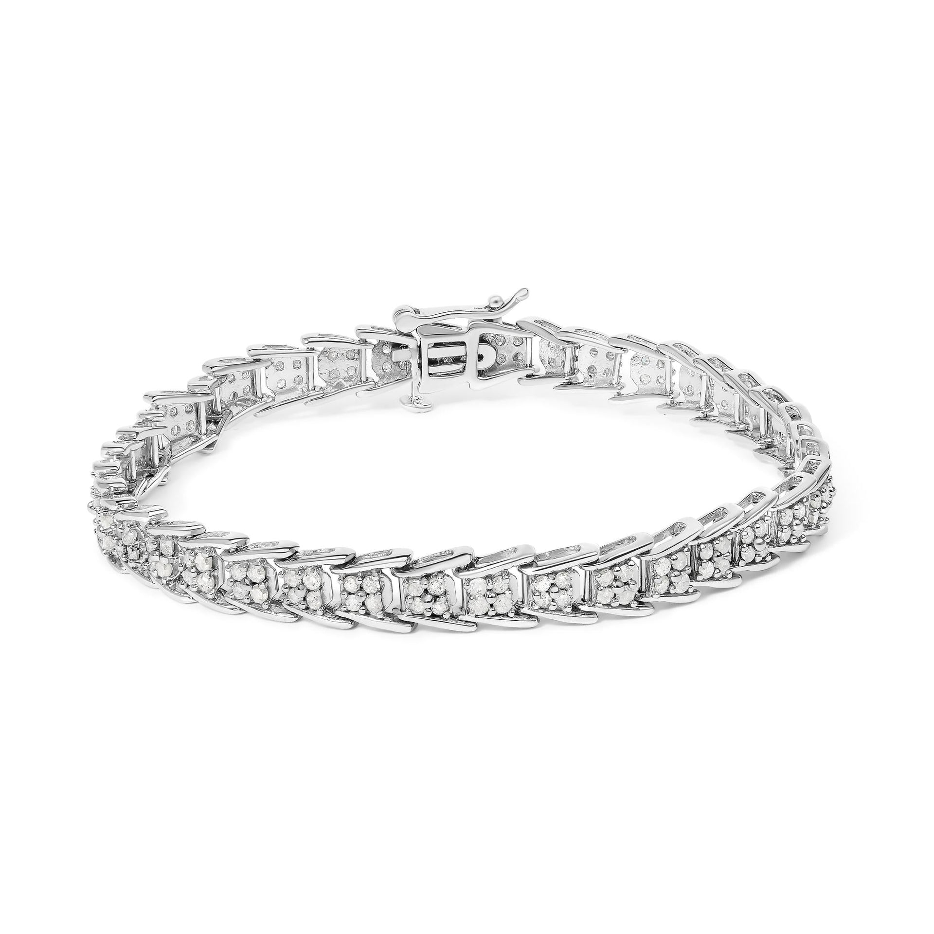 10k White Gold 2 cttw Diamond Fan-Shaped Link Tennis Bracelet (I-J Clarity, I3 Color) - Size 7.25'