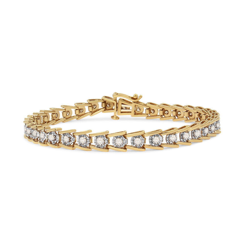 14K Yellow Gold Plated .925 Sterling Silver 2.00 Cttw Miracle Set Diamond Wave Link Bracelet (L-M Color, I2-I3 Clarity) - Size 7.25'