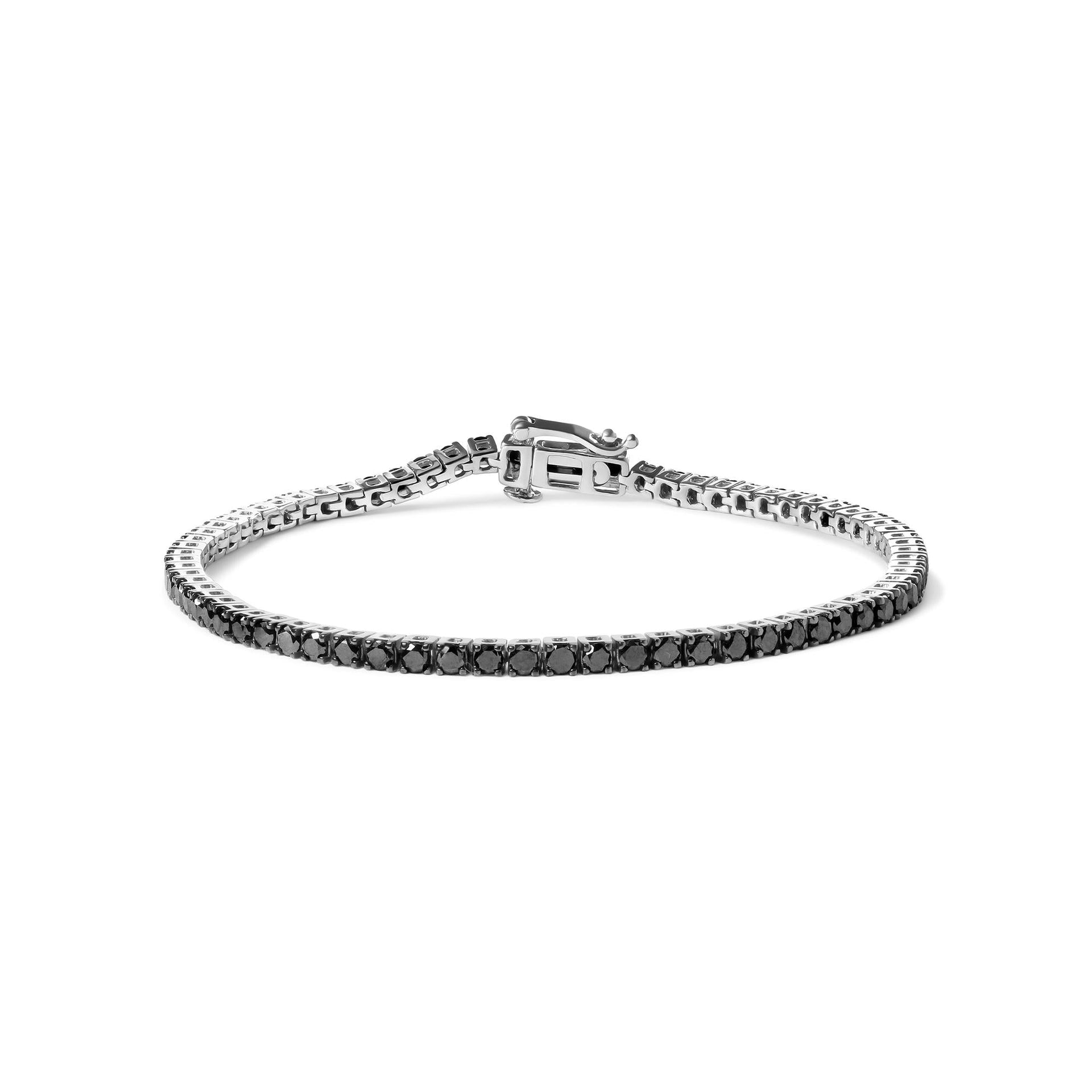 .925 Sterling Silver 4-Prong Set Treated Black Round-Cut Diamond Classic Tennis Bracelet (Black Color, I2-I3 Clarity) - 7.25'