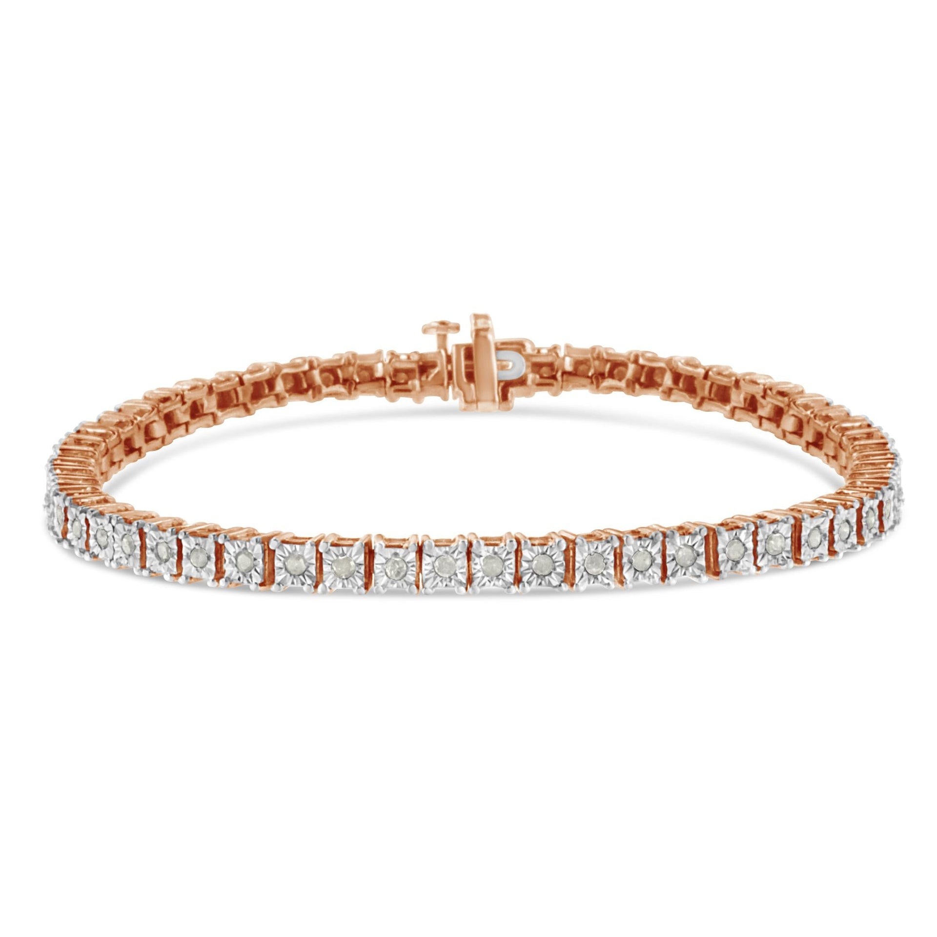 .925 Sterling Silver 1.0 Cttw Diamond Square Frame Miracle-Set Tennis Bracelet (I-J Color, I3 Clarity) - 8'