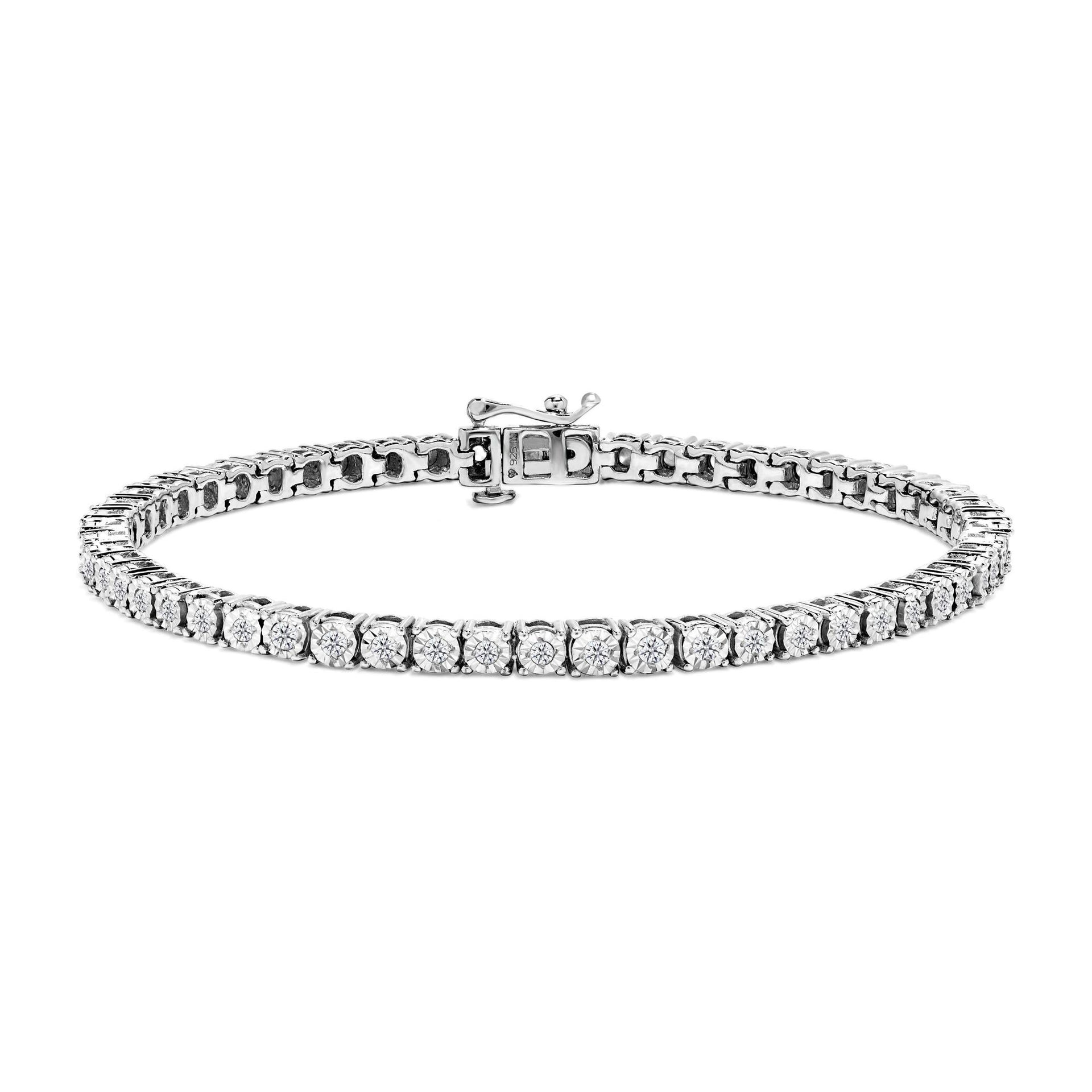 .925 Sterling Silver 1.0 Cttw Diamond Illusion-Set Miracle Plate Tennis Bracelet (I-J Color, I3 Clarity) - 7'