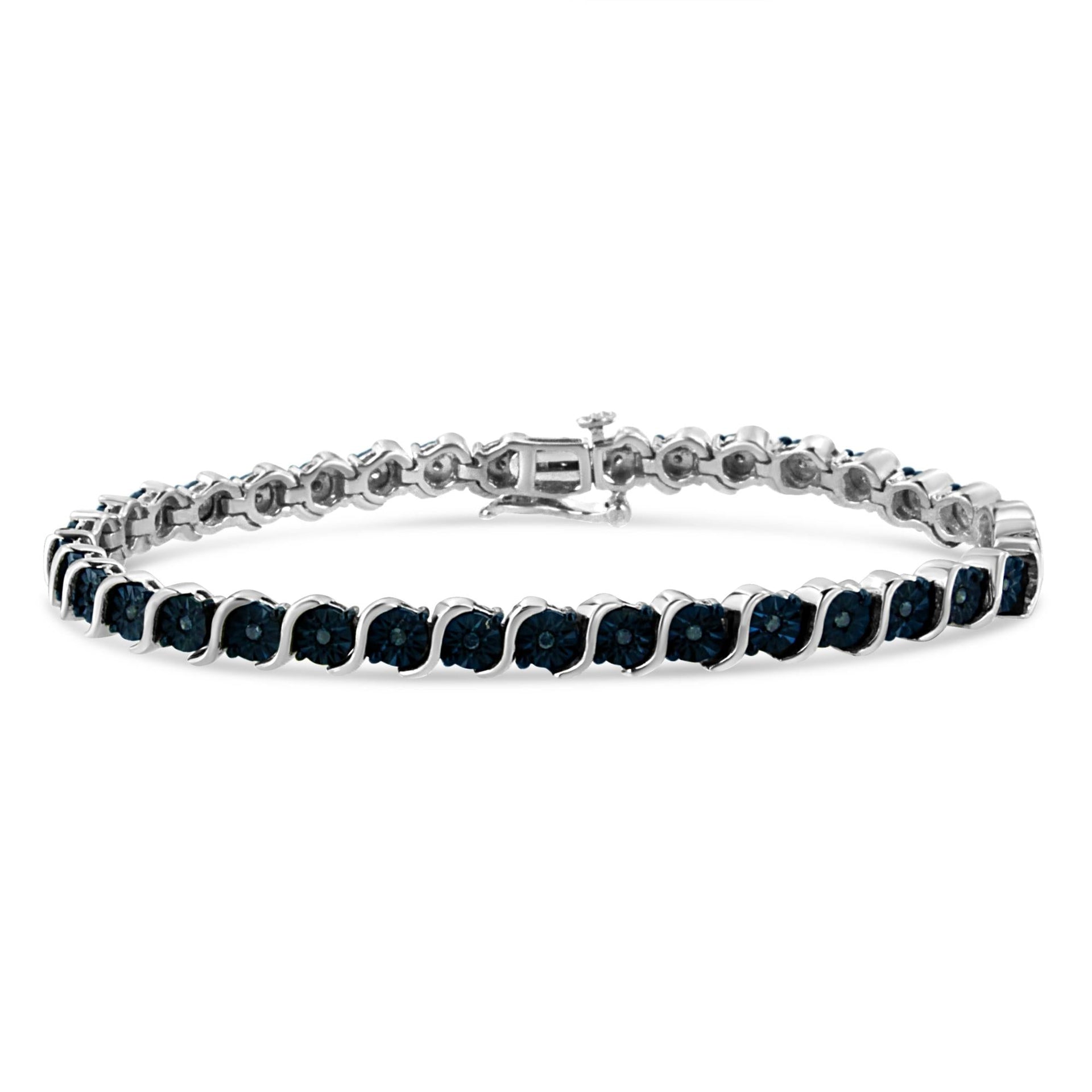 .925 Sterling Silver 1/4 Cttw Treated Blue Diamond Tennis 7' Bracelet (Blue Color, I1-I2 Clarity)