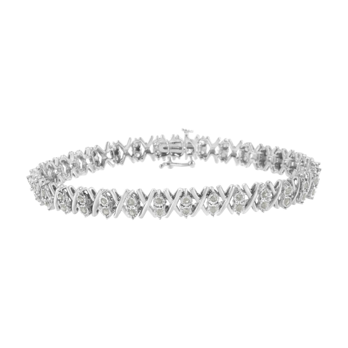 .925 Sterling Silver 1.0 Cttw Diamond Miracle-Set X-Link 7' Tennis Bracelet (I-J Color, I3 Clarity)