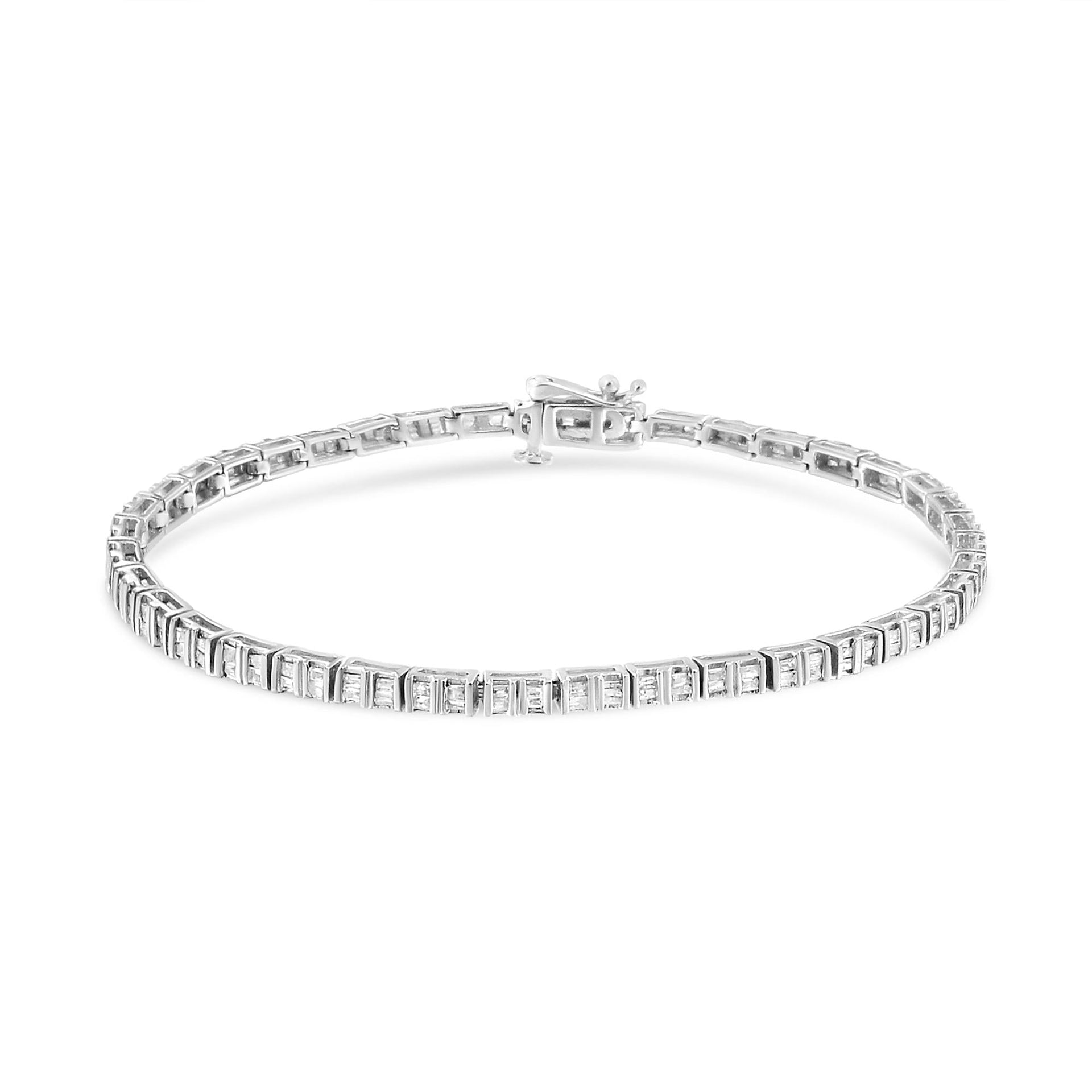 .925 Sterling Silver 1-1/10 Cttw Baguette Diamond Channel Set Link Tennis Bracelet (H-I Color, I2-I3 Clarity) - 7'