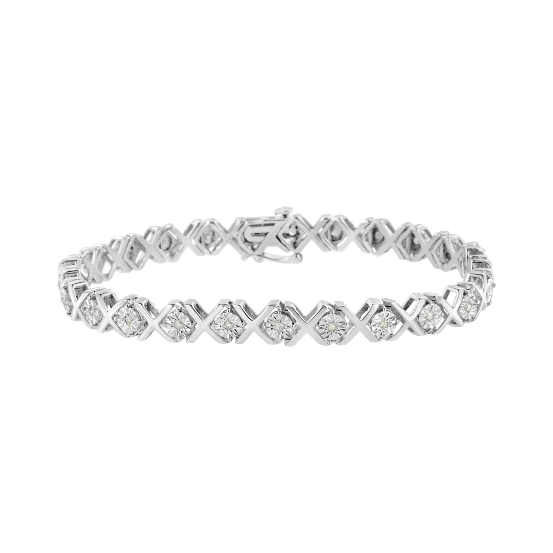 .925 Sterling Silver 1/4 Cttw Miracle Set Diamond 'X' Link Bracelet (I-J Color, I3 Clarity) - 7.25'