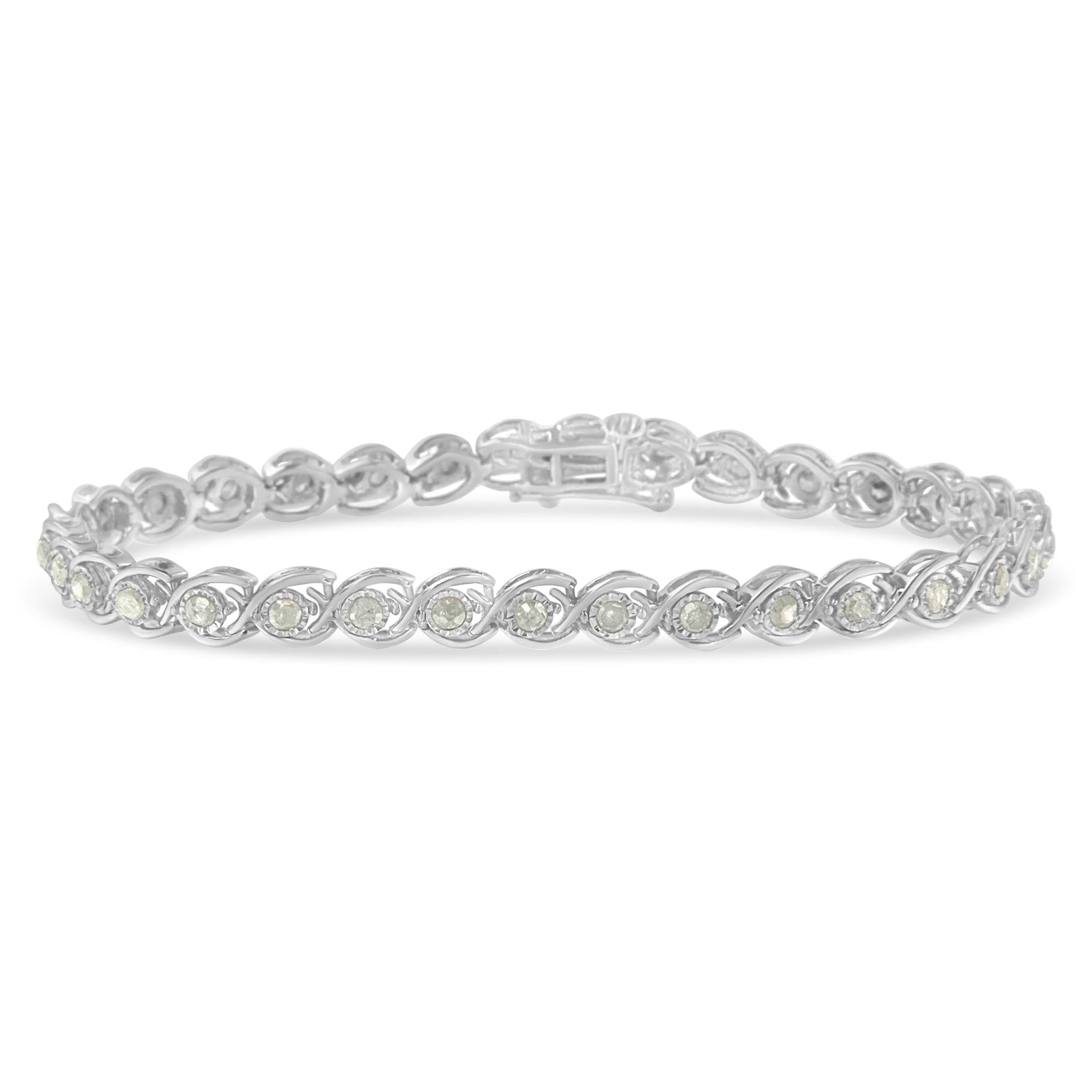 .925 Sterling Silver 2 cttw Miracle Plate Set Diamond Spiral Link Bracelet (I-J Color, I3 Clarity) -7'