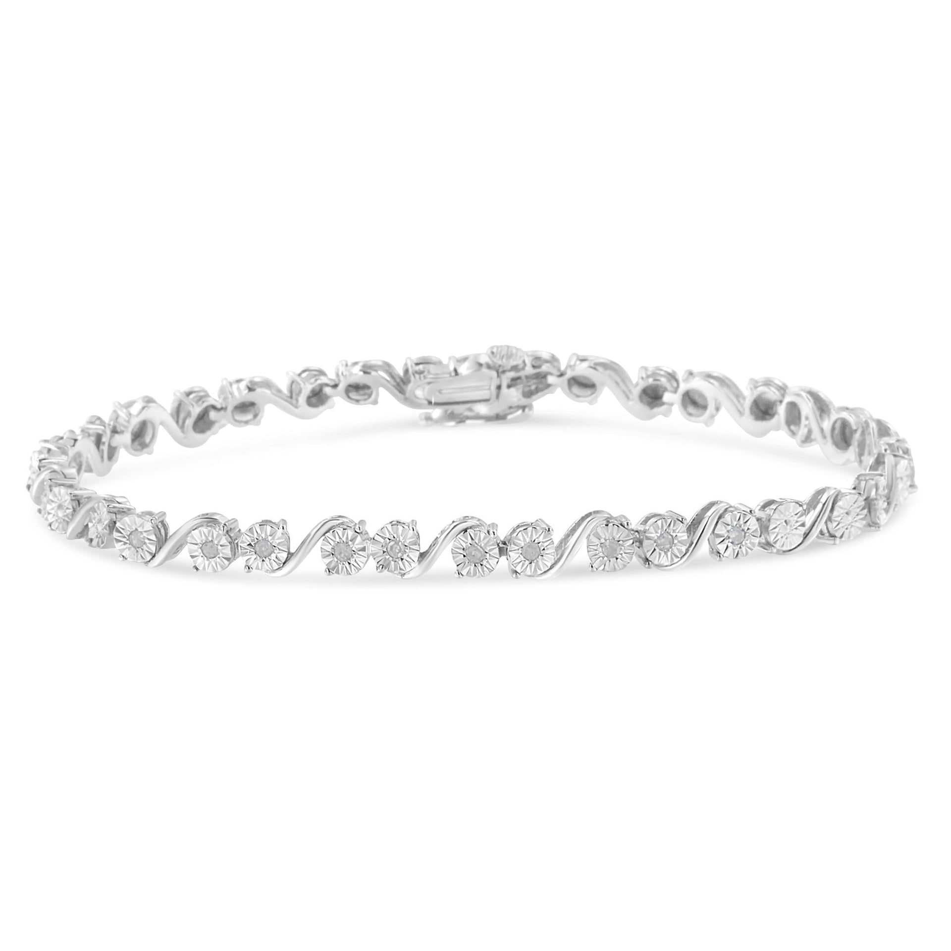 .925 Sterling Silver 1/10 Cttw Round Diamond 'S' Link Miracle Plate Tennis Bracelet (I-J Color, I3 Clarity) - 7-1/4'