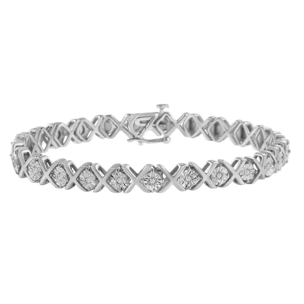 .925 Sterling Silver 1/10 cttw Miracle-Set Round-Cut Diamond 'X' Link Tennis Bracelet (I-J color, I2-I3 clarity) - 7.25'