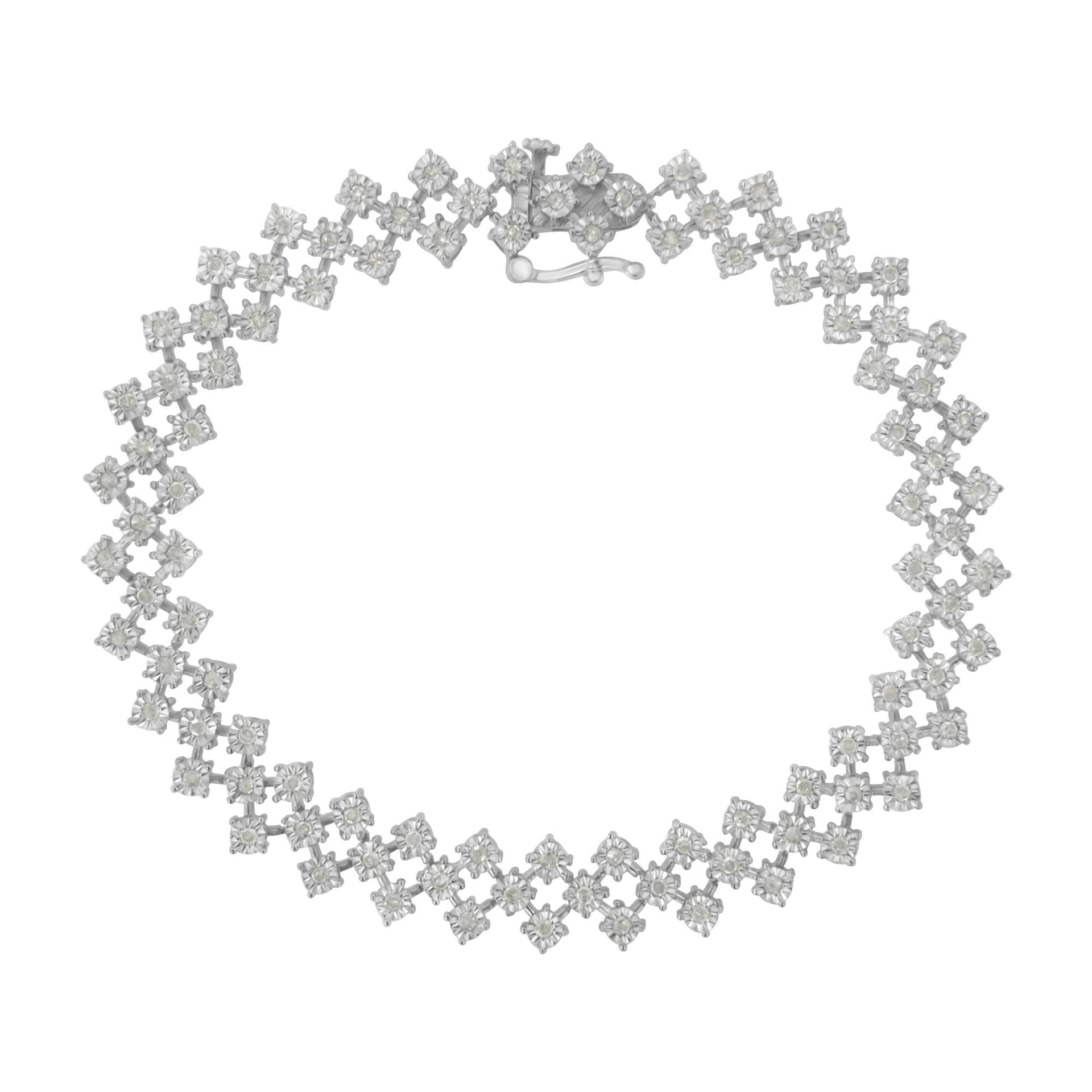 .925 Sterling Silver 1.0 cttw Miracle-Set Round Diamond 'Zig Zag' Link Bracelet (I-J Color, I3 Clarity) -7.25