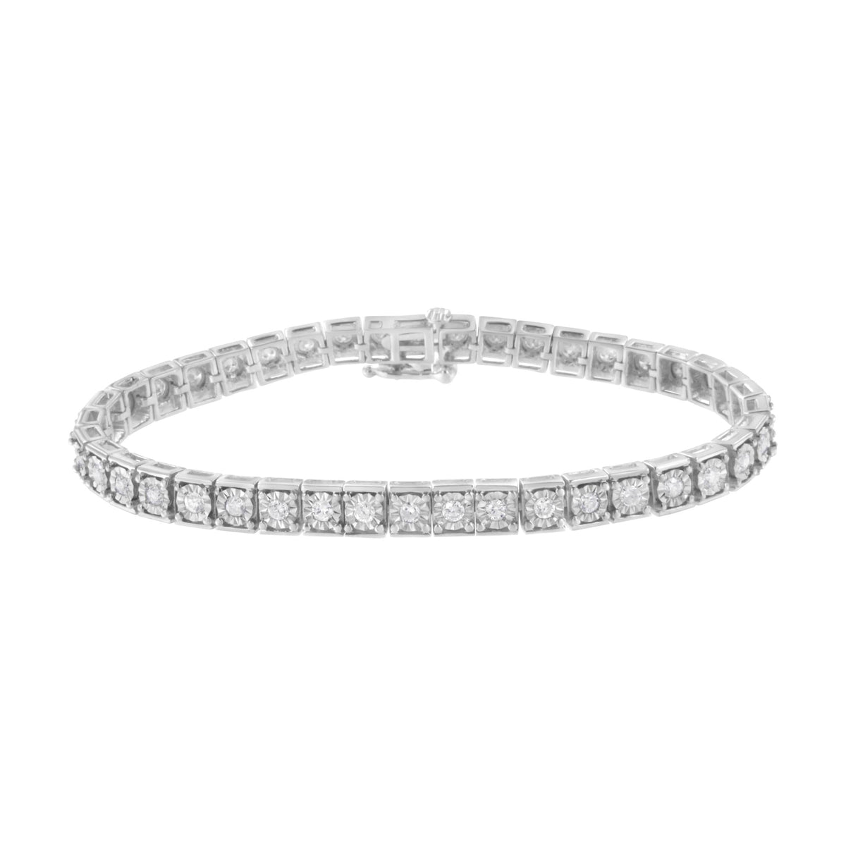 .925 Sterling Silver Brilliant-Cut Round Diamond Square Frame Miracle-Set Tennis Bracelet (2 cttw, I-J Color, I2-I3 Clarity) - Size 7'
