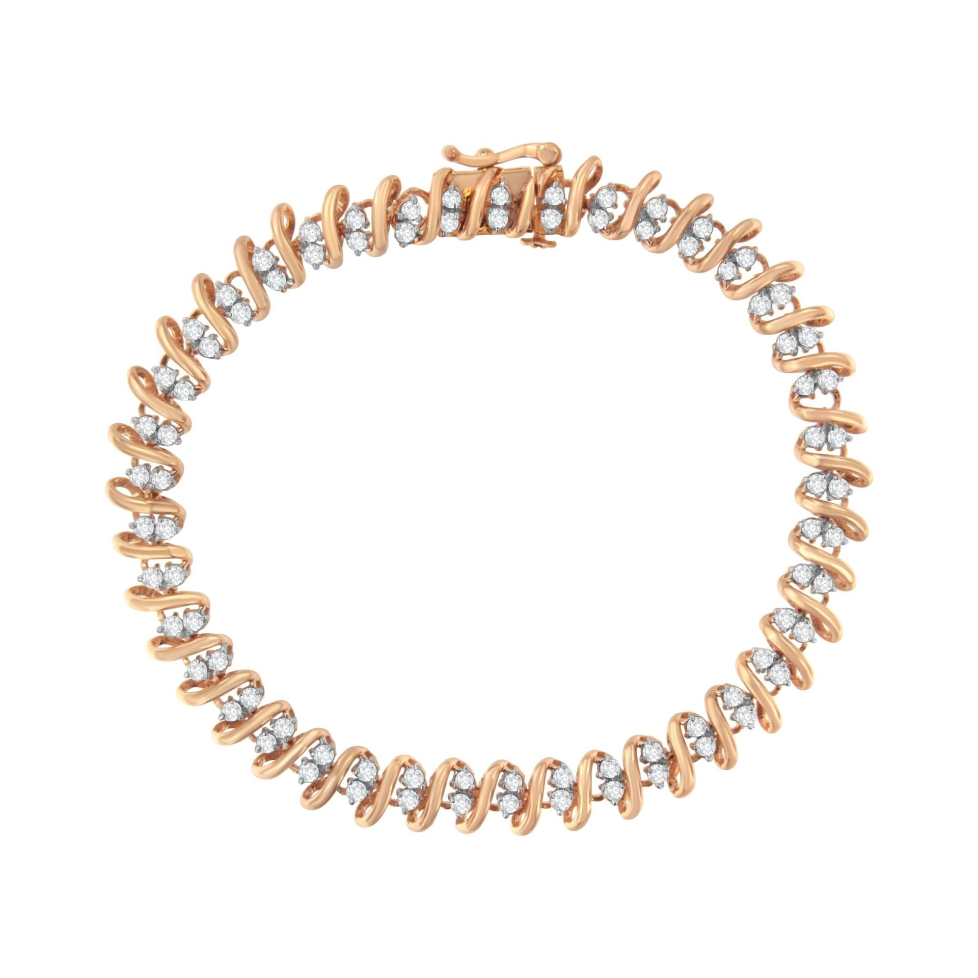 14KT Rose Gold Plated Sterling Silver Diamond S Link Tennis Bracelet (2 cttw, J-K Color, I1-I2 Clarity) - Size 7.5'