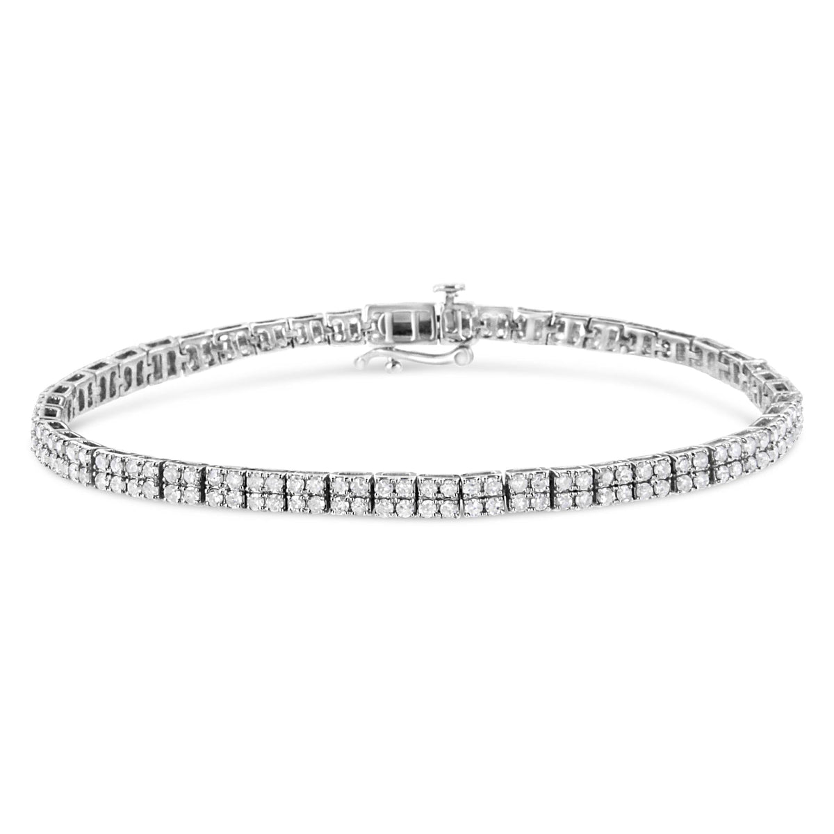 .925 Sterling Silver 3.0 Cttw Prong-Set Round Diamond 2 Row Link Tennis Bracelet (I-J Color, I3 Clarity) - 7.25'