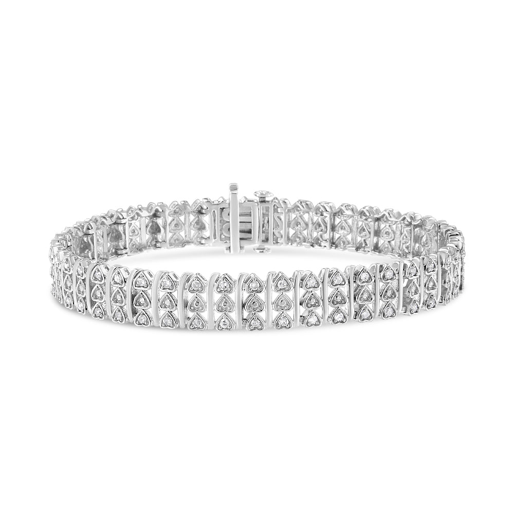 .925 Sterling Silver 1.00 Cttw Diamond Multi Row Heart Link Bracelet (H-I Color, I1-I2 Clarity) - 7.25' Inches