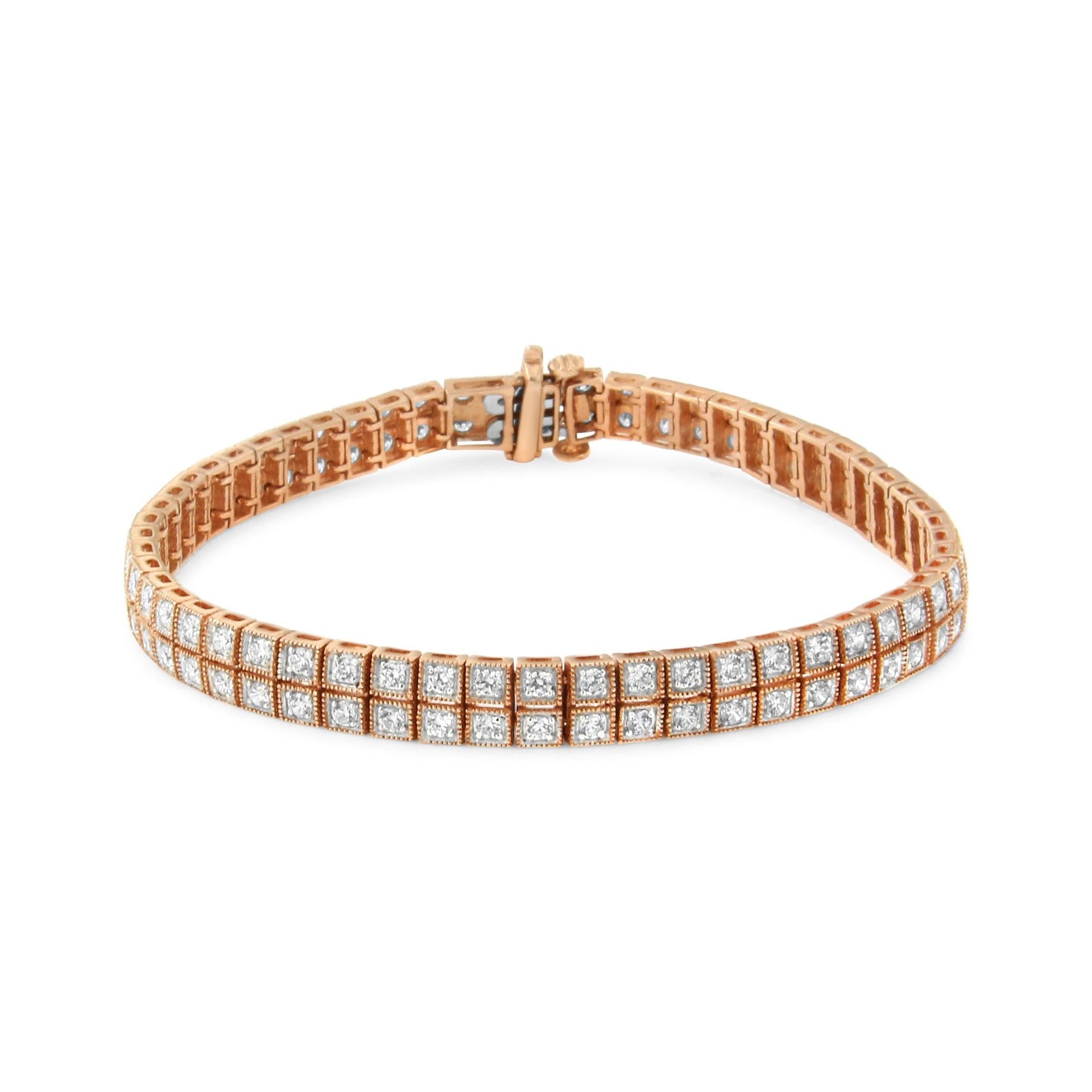 14K Rose Gold 3.0 Cttw Lab Grown Diamond Two Row Milgrain 7' Inch Tennis Bracelet (G-H Color, VS2-SI1 Clarity)