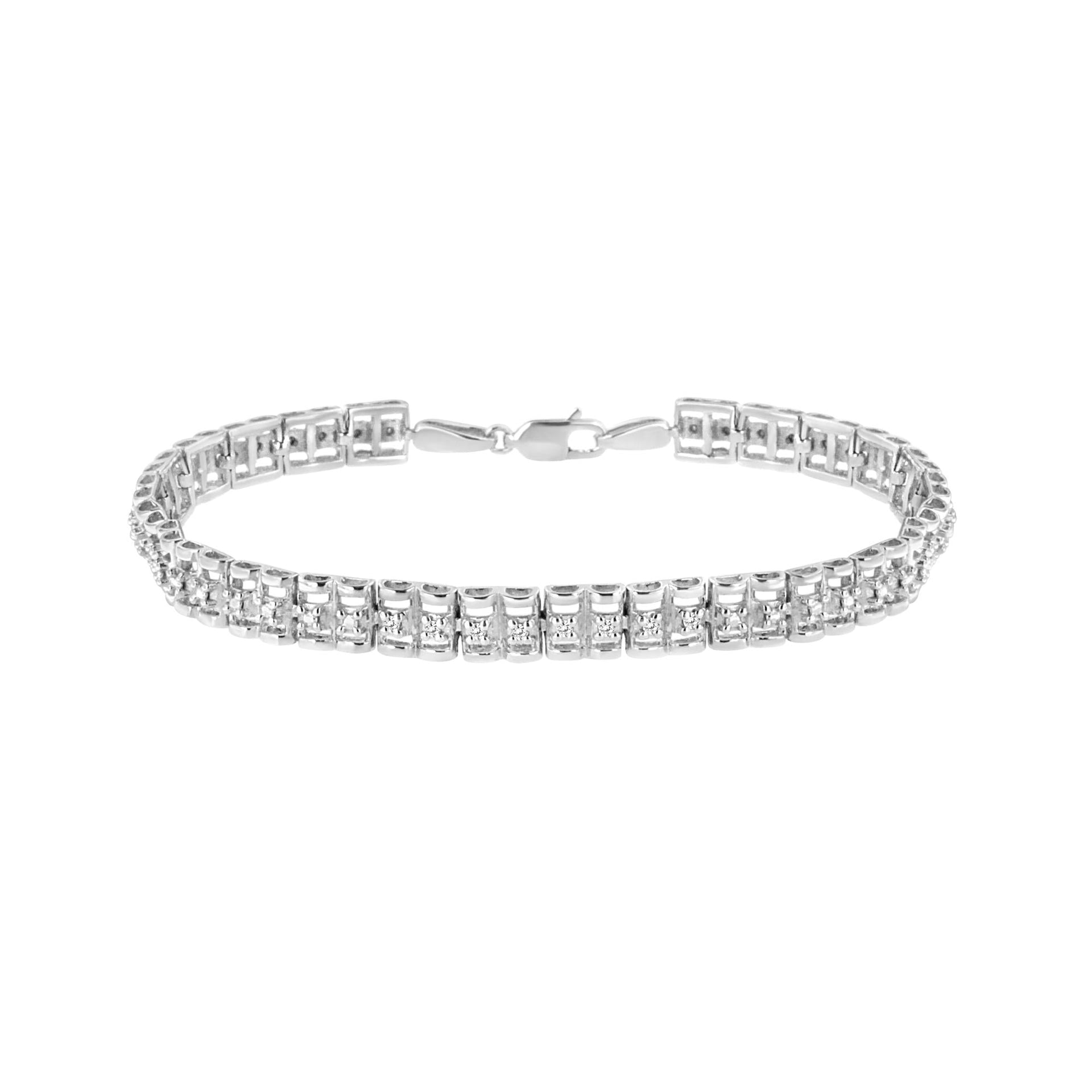 .925 Sterling Silver 1/10 Cttw Diamond Double-Link 7' Rolex Tennis Bracelet (I-J Color, I3 Clarity)