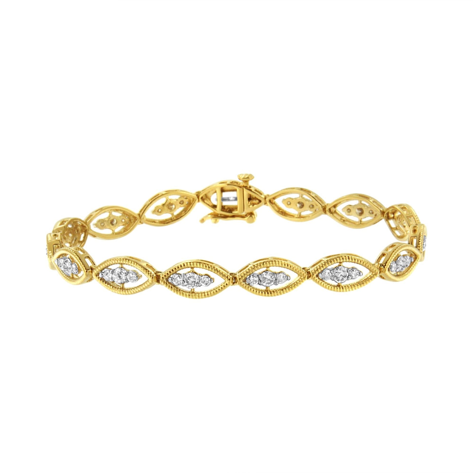 10K Yellow Gold Plated .925 Sterling Silver 1 cttw Prong Set Round-Cut Diamond Link Bracelet (J-K Color, I1-I2 Clarity) - 7.25'