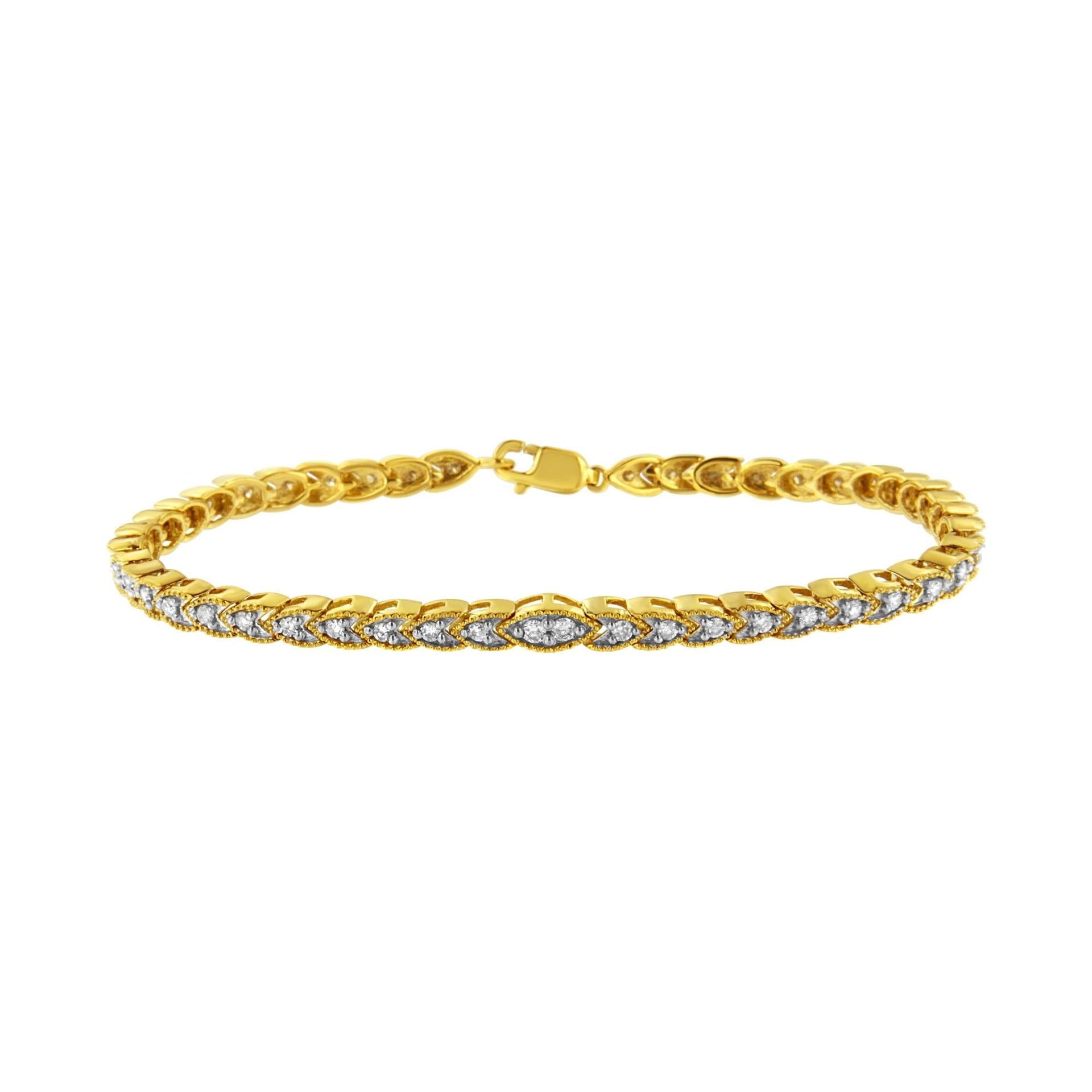10K Yellow Gold Plated .925 Sterling Silver 1 cttw Prong-Set Diamond Pear Shape Link Bracelet (I-J Color, I1-I2 Clarity) - 7.25'