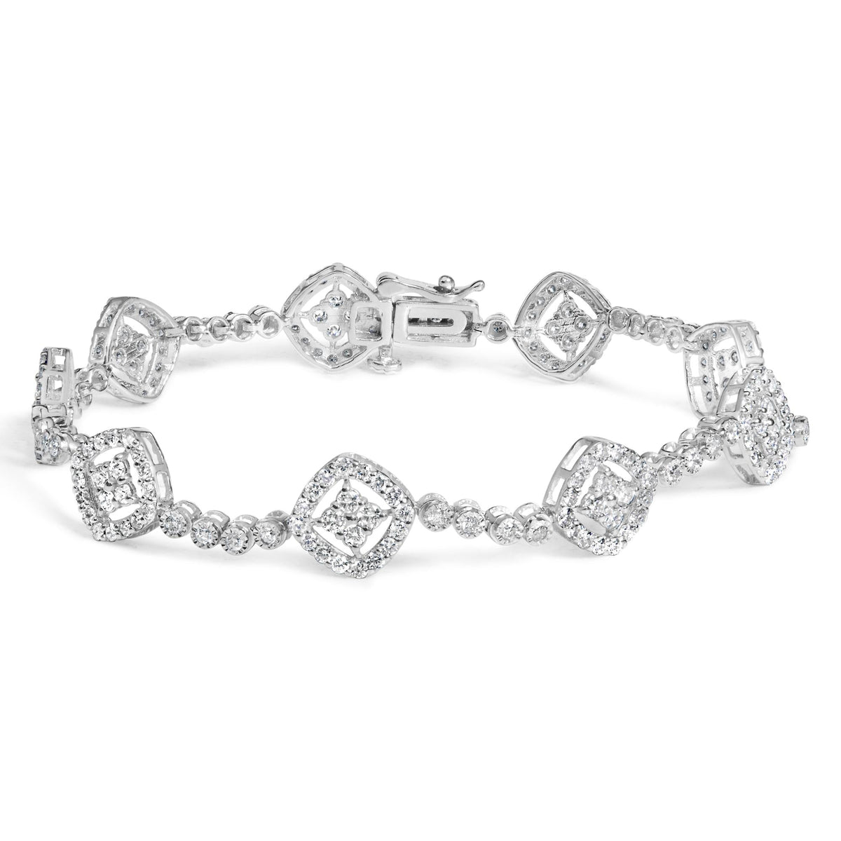 .925 Sterling Silver 3.0 Cttw Diamond Halo Square Shape Link Bracelet (I-J Color, I3 Clarity) - 7.25'