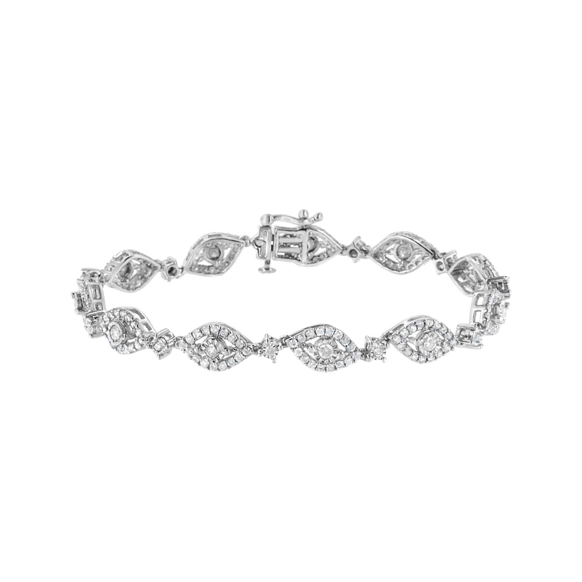 .925 Sterling Silver 2 1/2 Cttw Diamond Pear Shaped and Bezel Link Bracelet (I-J Color, I2-I3 Clarity) - 7.5 '