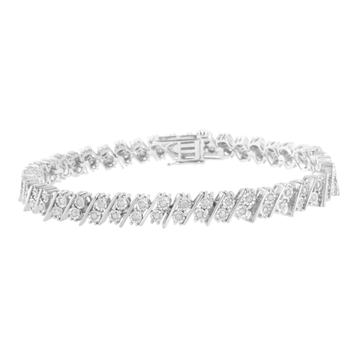 .925 Sterling Silver 1 cttw Double Row Miracle Set Diamond Link Bracelet (I-J Clarity, I3 Color) - Size 7.25'