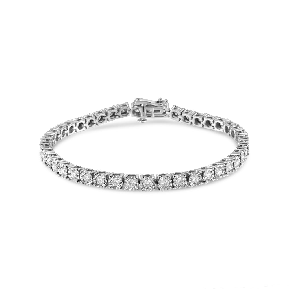 .925 Sterling Silver 3.0 Cttw Diamond Illusion-Set Miracle Plate Tennis Bracelet (I-J Color, I3 Clarity) - 7'