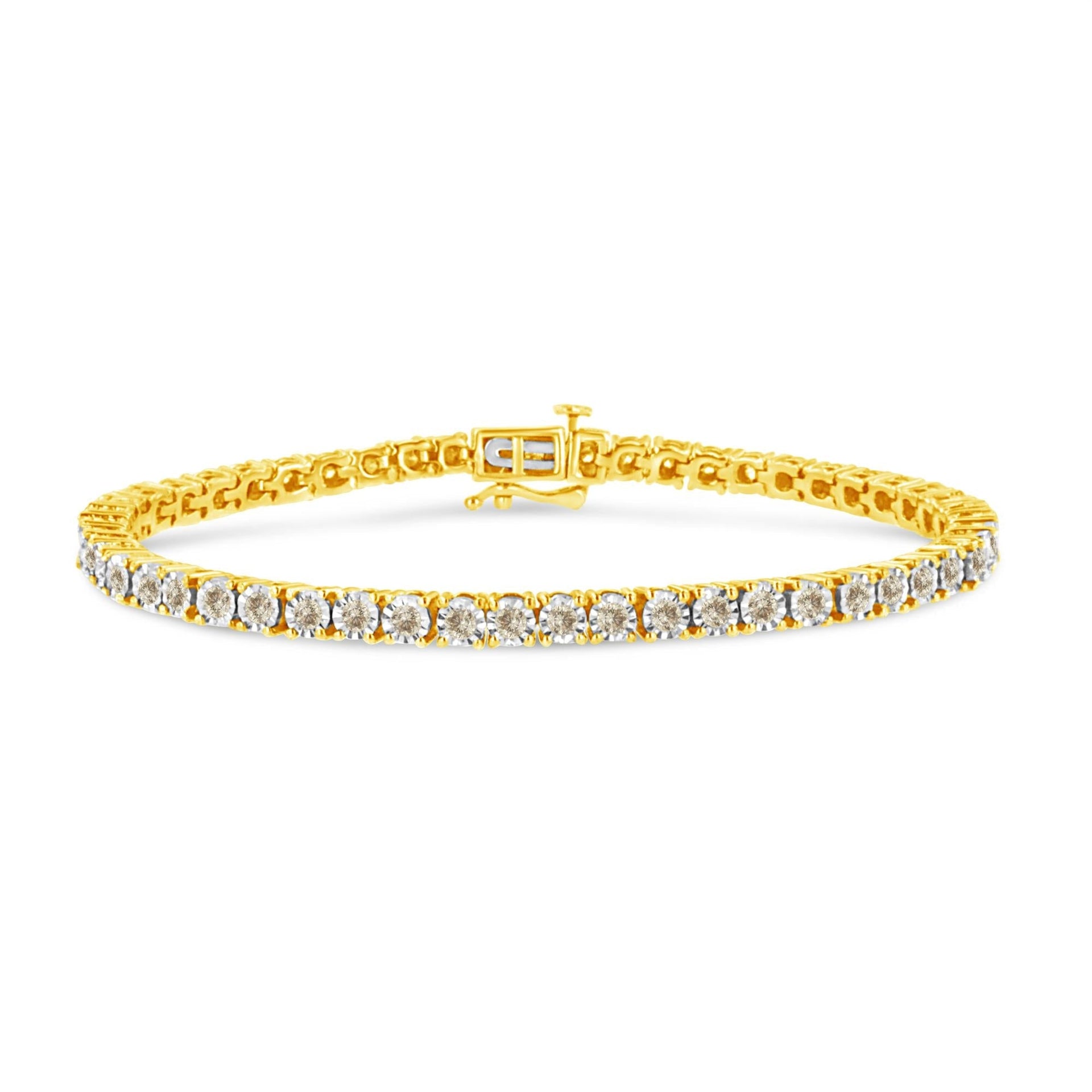 14K Yellow Gold Plated .925 Sterling Silver 3.0 Cttw Miracle-Set Diamond Tennis Bracelet (L-M Color, I2-I3 Clarity) - 7.25'
