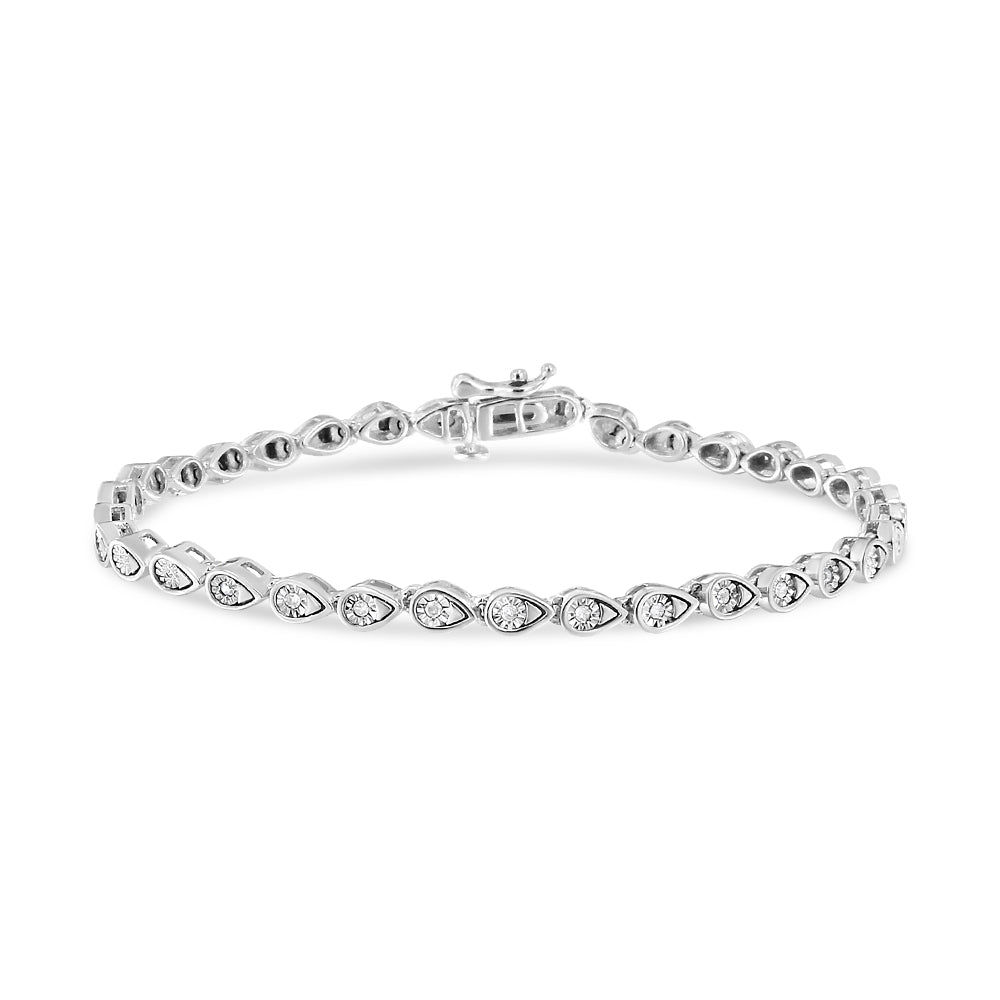 .925 Sterling Silver 1/10 Cttw Round-Cut Diamond Pear Link 7.25' Bracelet (I-J Color, I2-I3 Clarity)