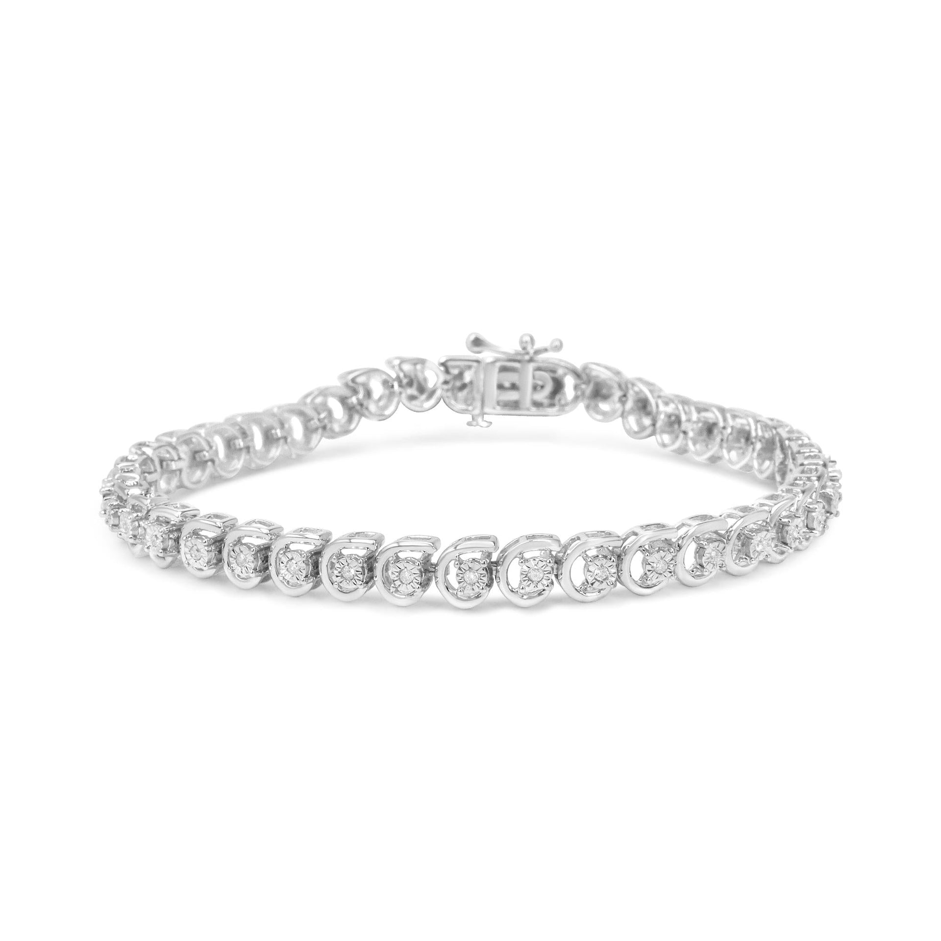 .925 Sterling Silver 1/4 Cttw Diamond 'C' Link Bracelet (I-J Color, I2-I3 Clarity) - 7.25' Inches