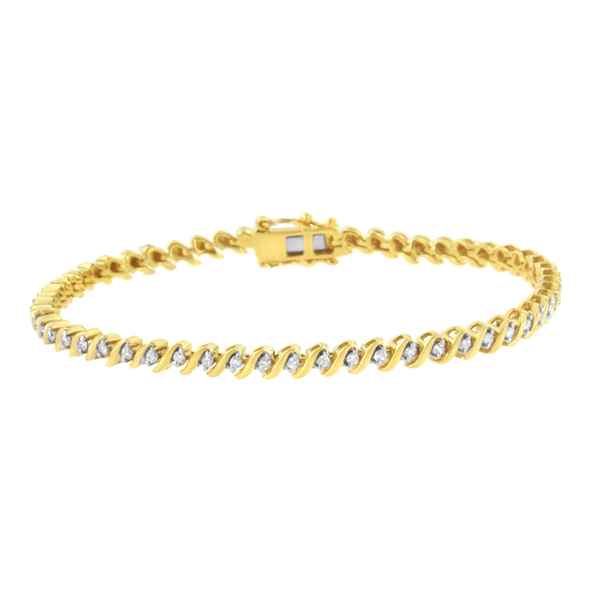 10K Yellow Gold Plated .925 Sterling Silver 1/2 Cttw 2-Prong Set Diamond S Link Tennis Bracelet (I-J Color, I3 Clarity)- 7.25'