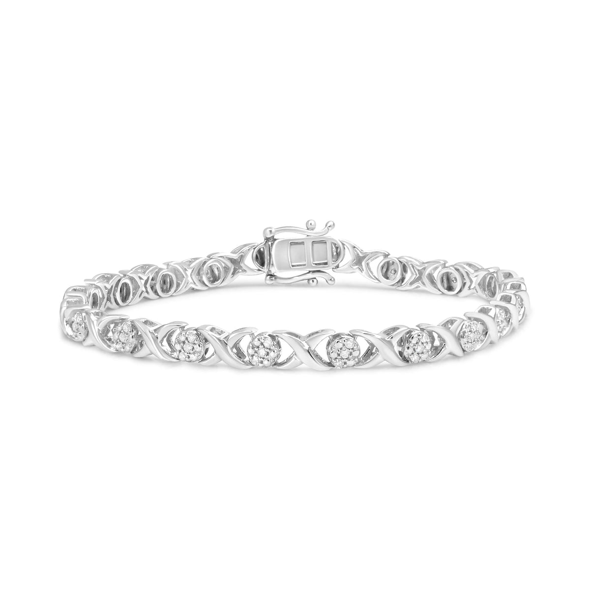 .925 Sterling Silver 1/2 Cttw Round Diamond Cluster X-Link Bracelet (I-J Color, I1-I2 Clarity) - 7.25'